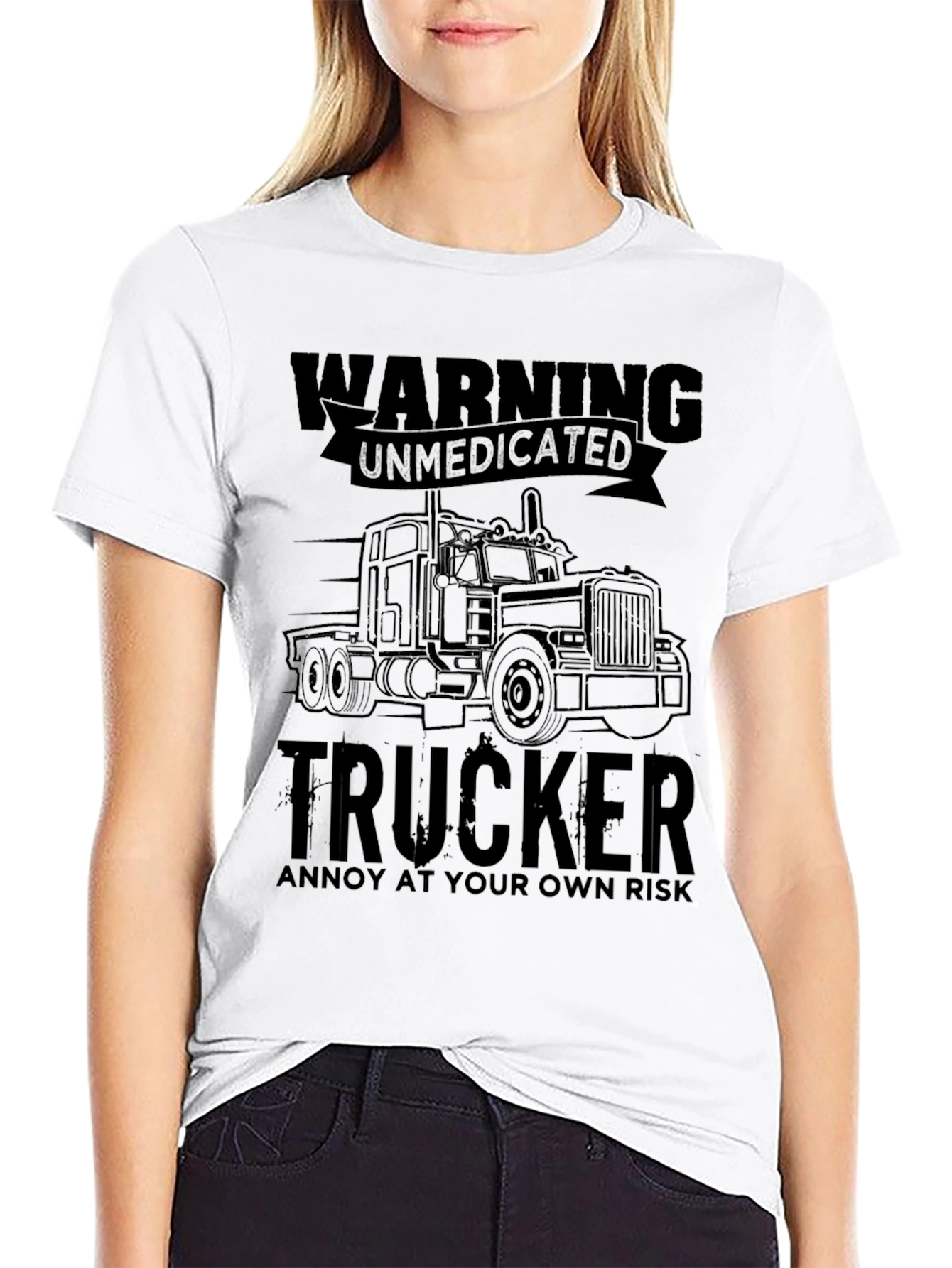 Warning Unmedicated Trucker T-Shirt