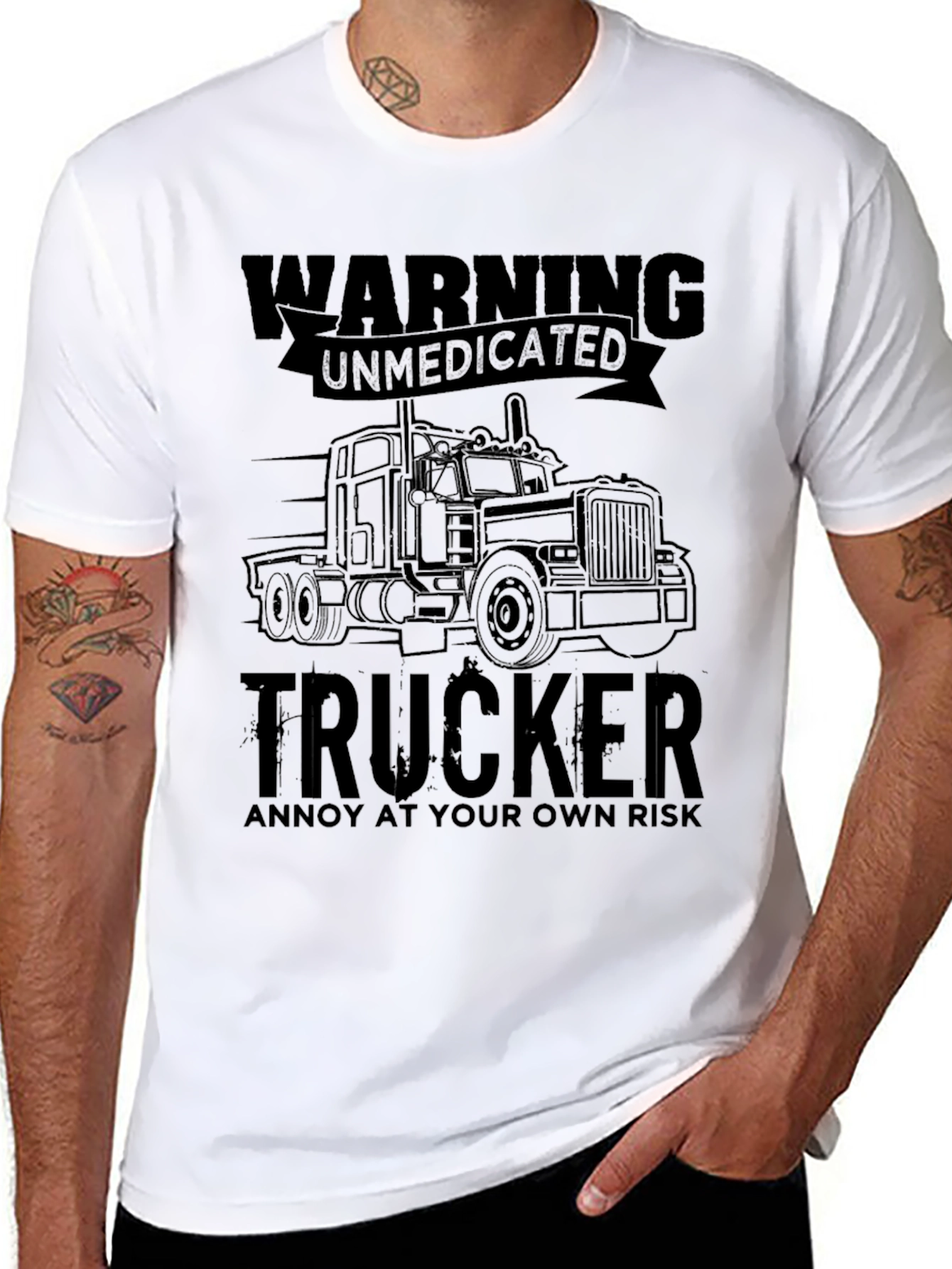 Warning Unmedicated Trucker T-Shirt