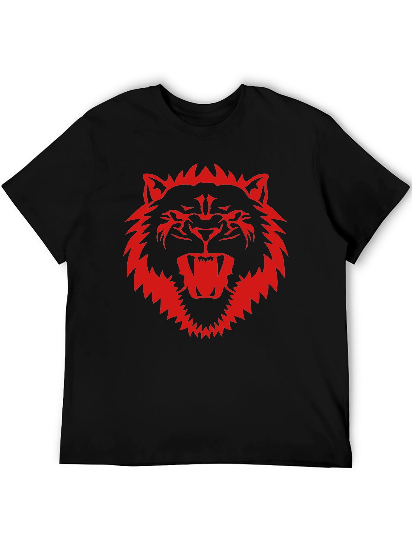 Black T-Shirt with Fierce Red Wolf Graphic
