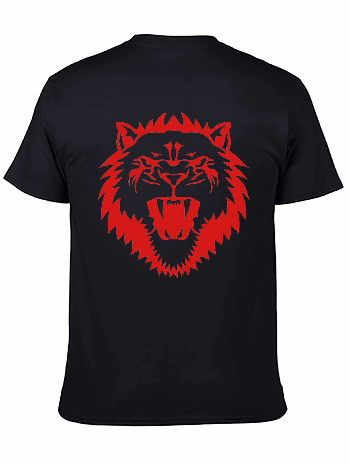 Black T-Shirt with Fierce Red Wolf Graphic