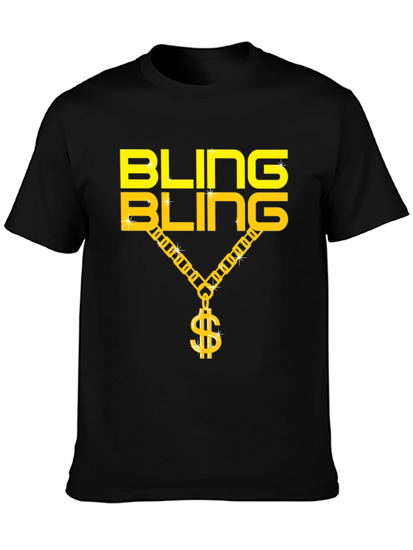 Bling Bling Gold Chain Dollar Sign Black T-Shirt