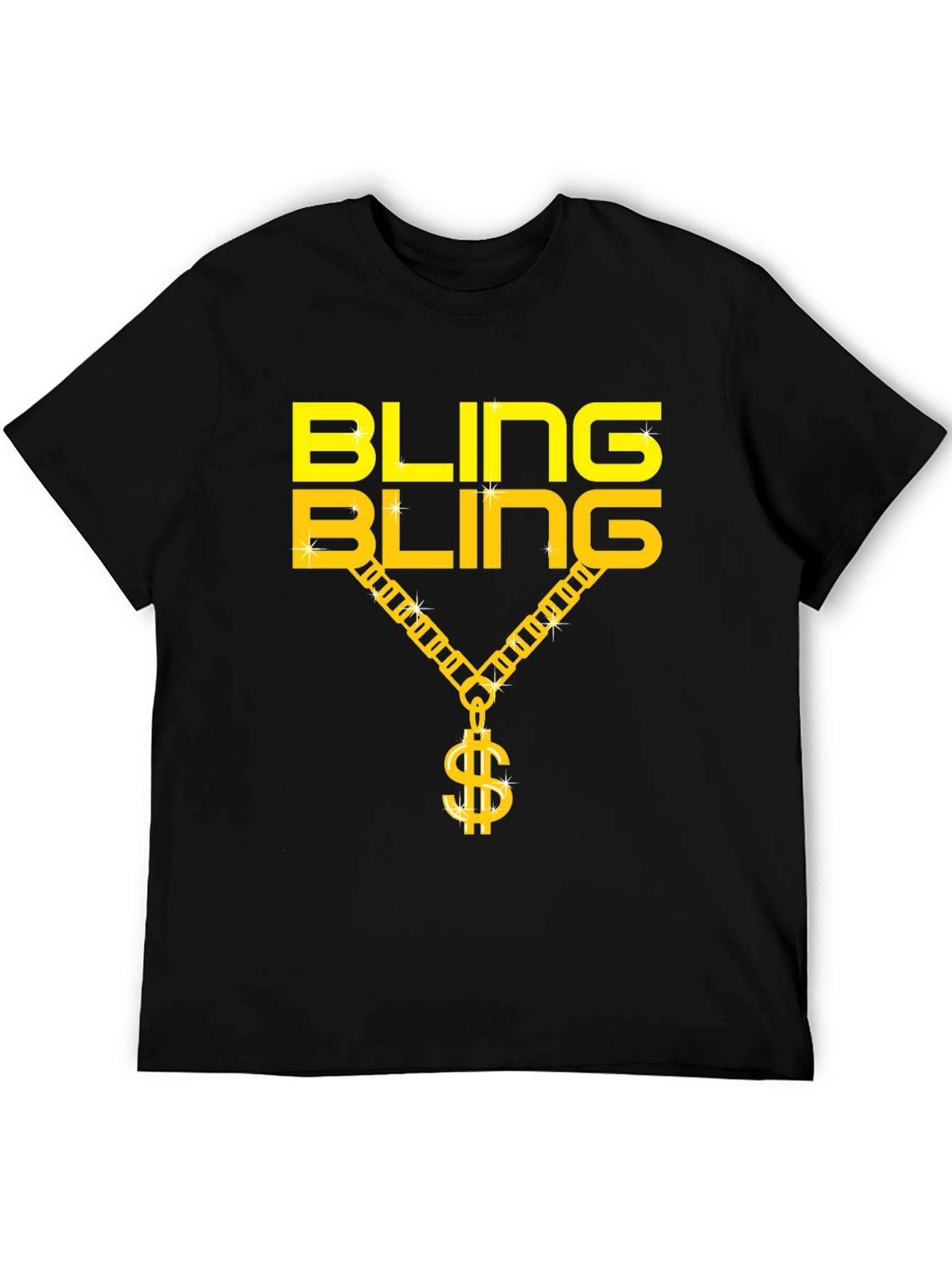 Bling Bling Gold Chain Dollar Sign Black T-Shirt