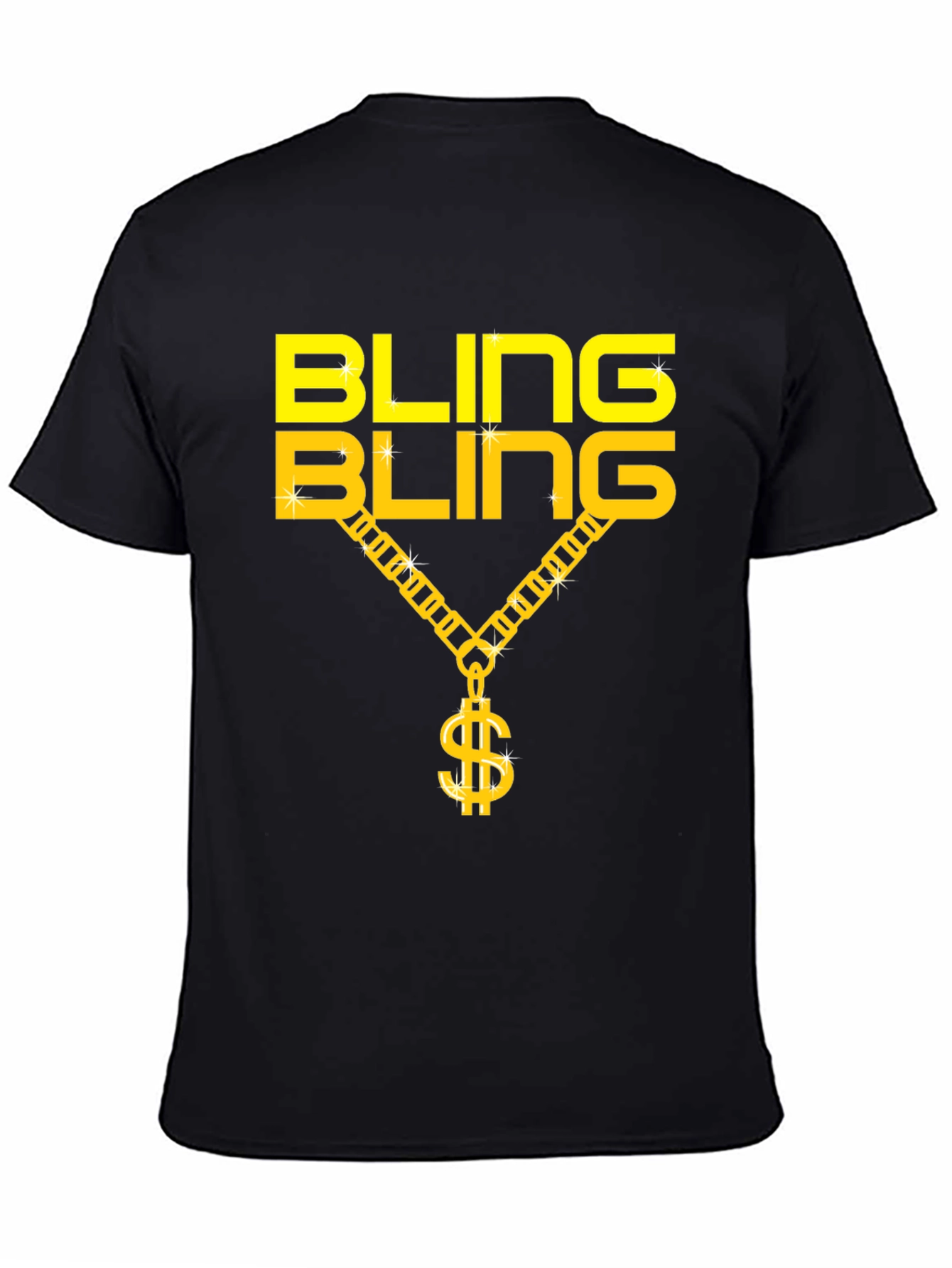 Bling Bling Gold Chain Dollar Sign Black T-Shirt