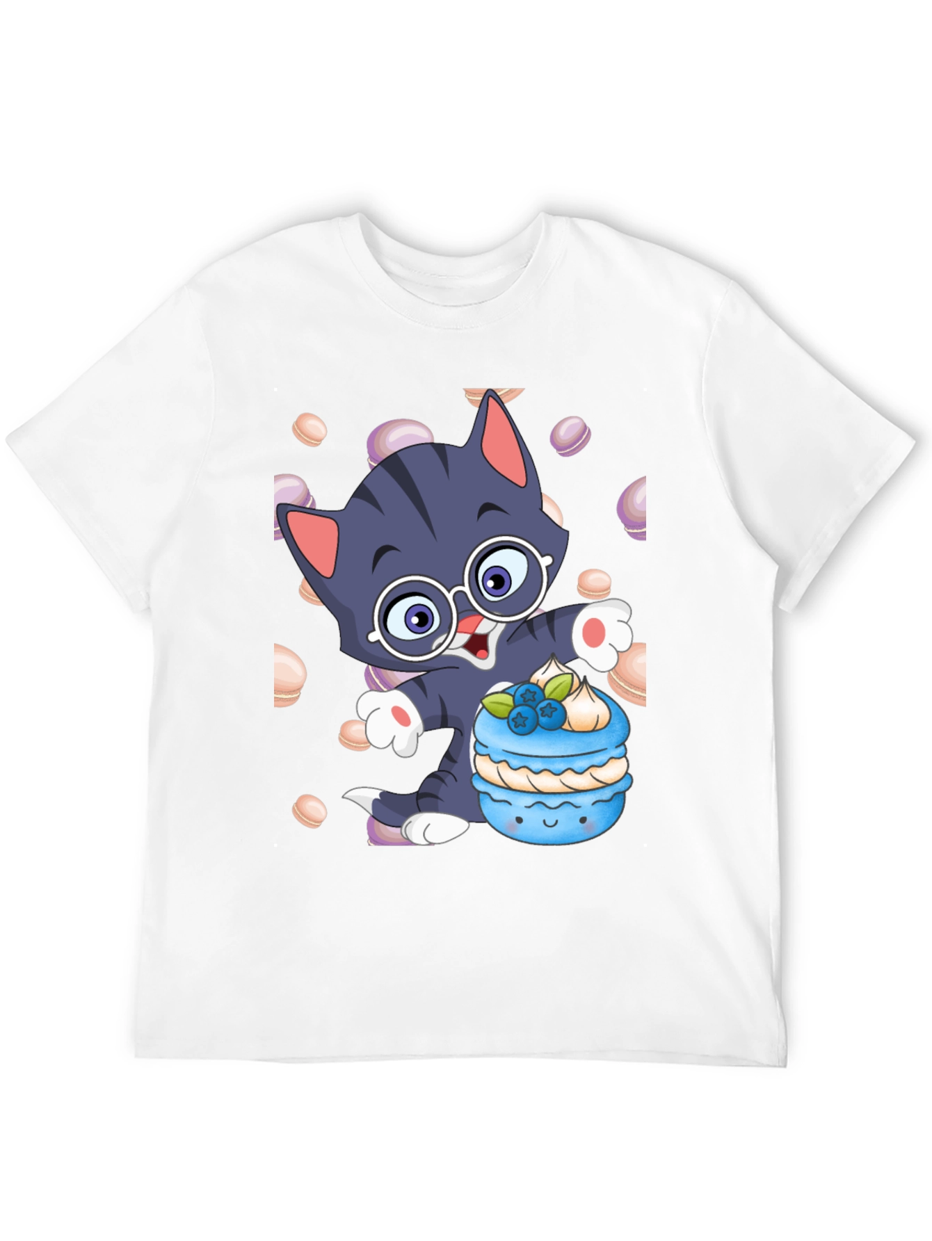 Cute Cartoon Cat with Macaron T-Shirt
