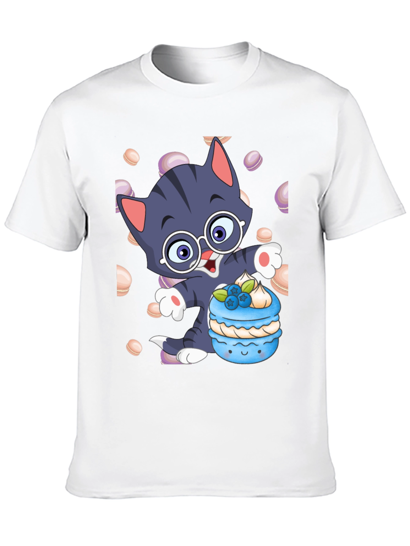 Cute Cartoon Cat with Macaron T-Shirt