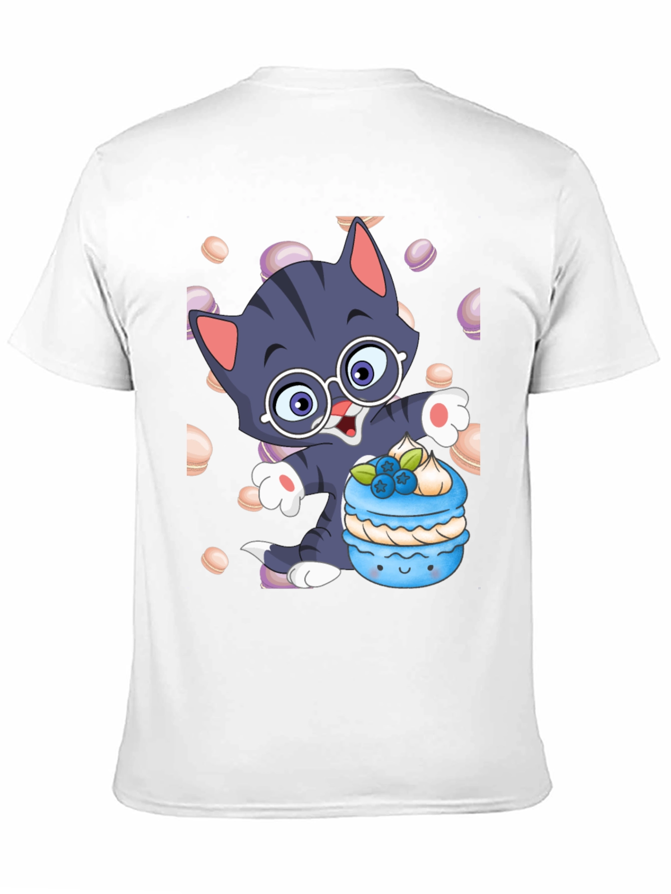 Cute Cartoon Cat with Macaron T-Shirt