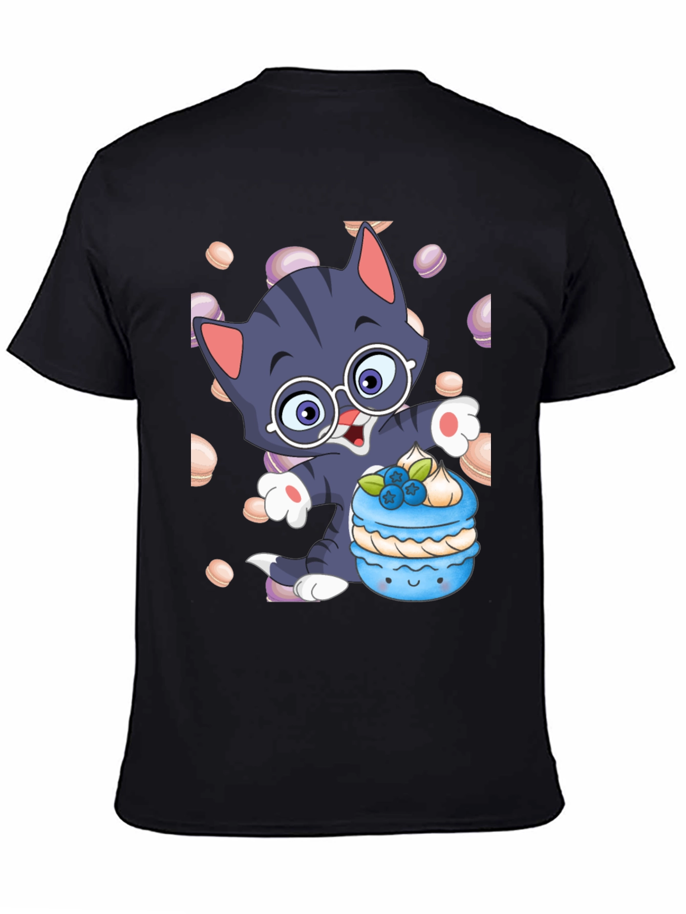 Cute Cartoon Cat with Macaron T-Shirt