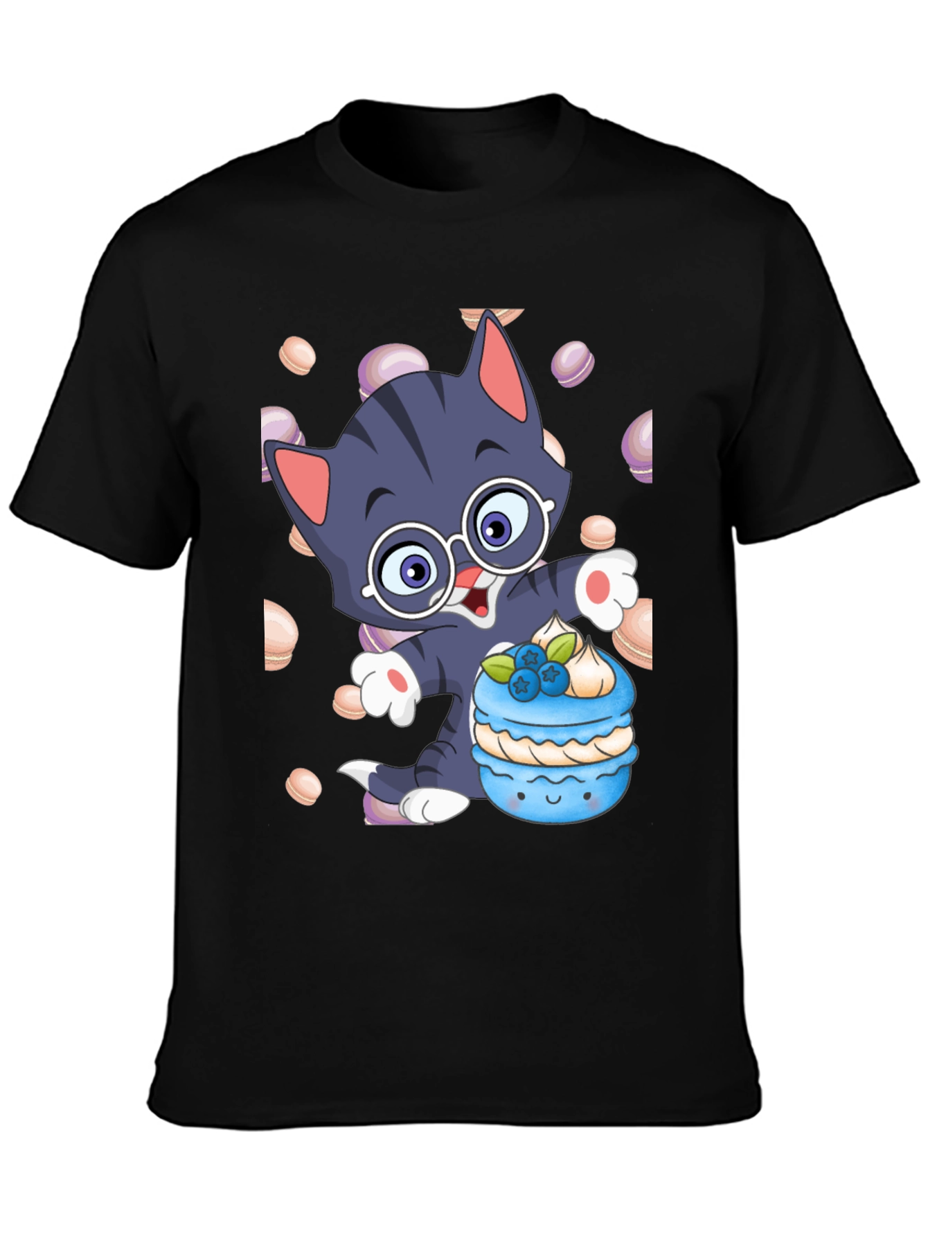 Cute Cartoon Cat with Macaron T-Shirt