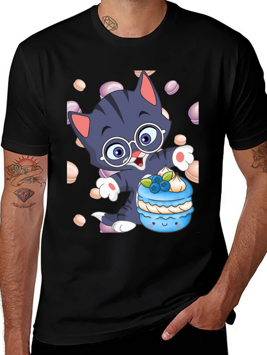 Cute Cartoon Cat with Macaron T-Shirt
