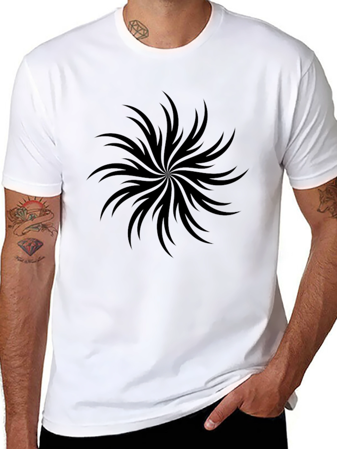Black Graphic Tee - Abstract Spiral Design