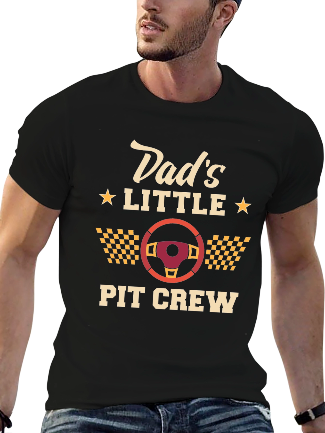 Dads Little Pit Crew Black Graphic T-Shirt