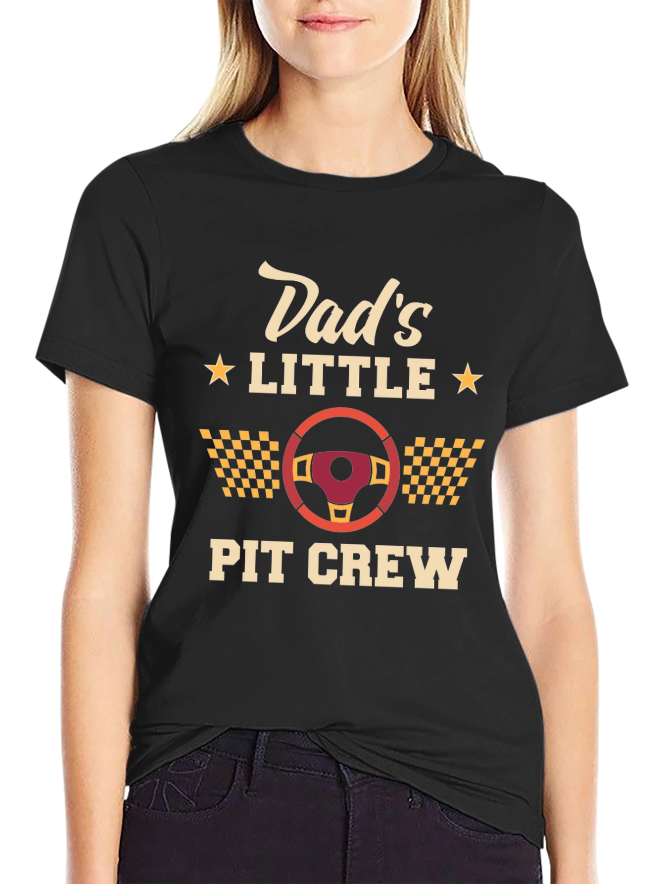 Dads Little Pit Crew Black Graphic T-Shirt