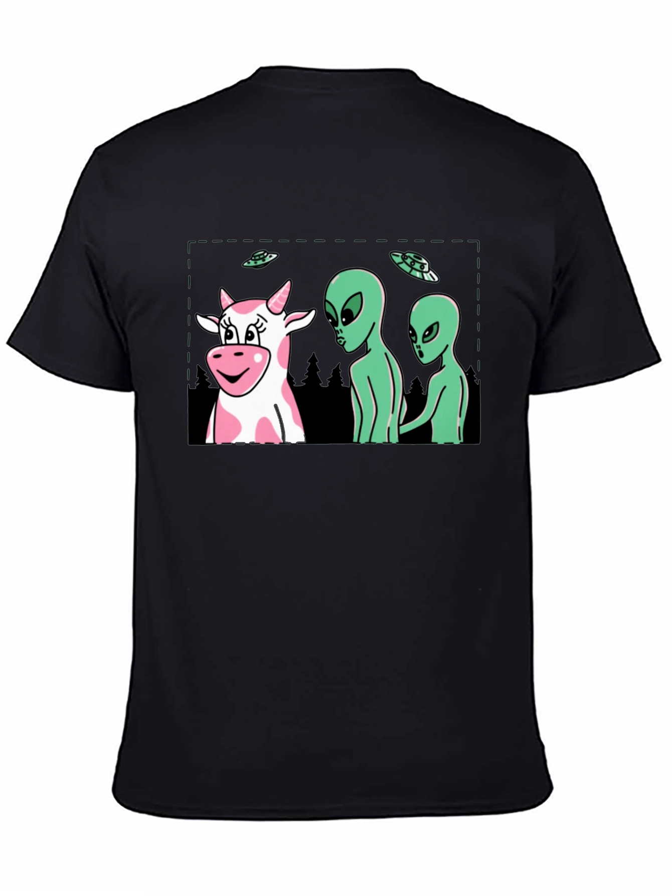 Alien Cow Abduction Black Graphic Tee