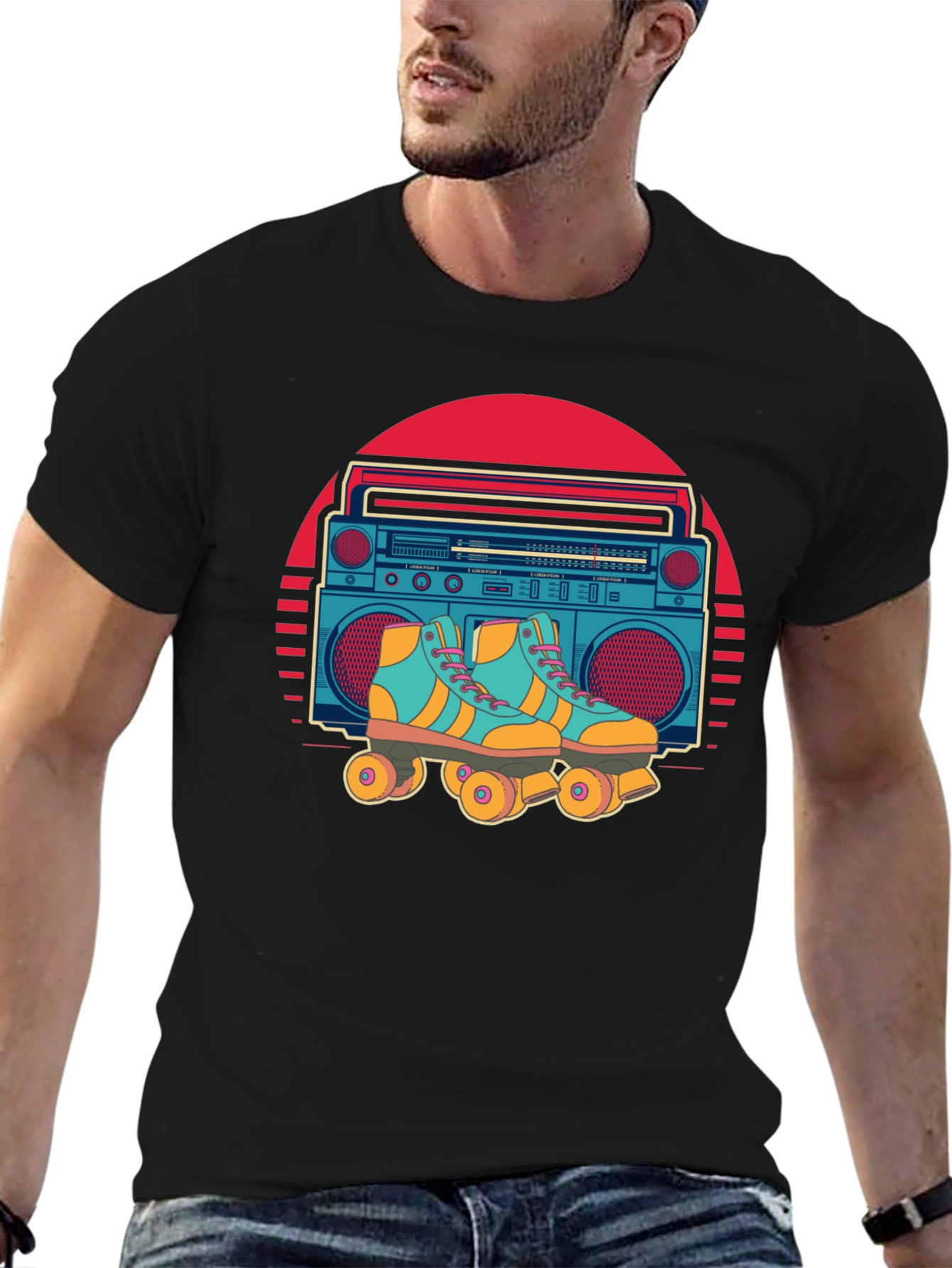 Retro Boombox & Roller Skate Graphic Tee