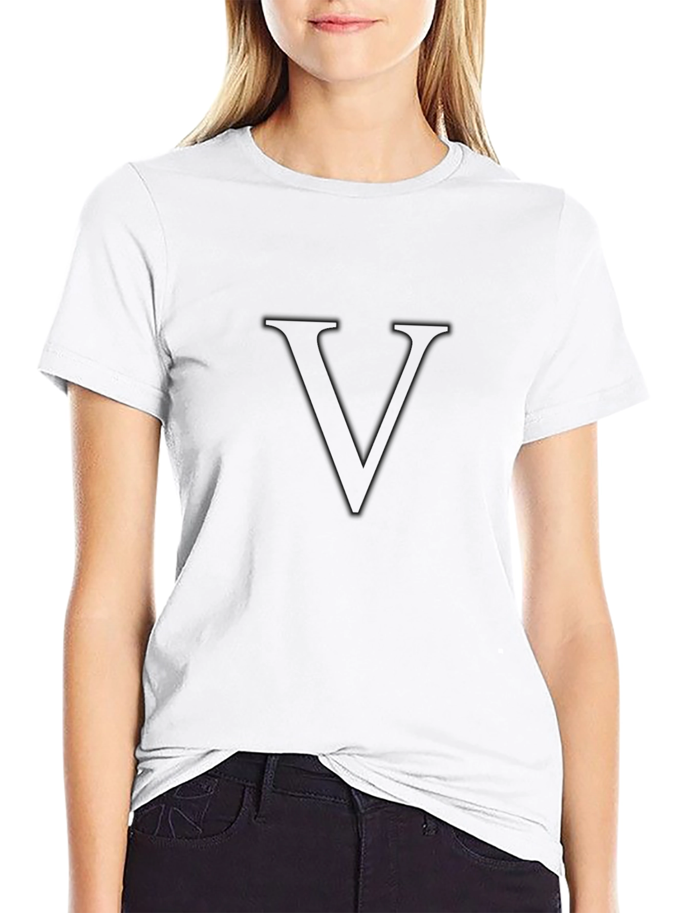 Minimalist Black T-Shirt with Letter V Design