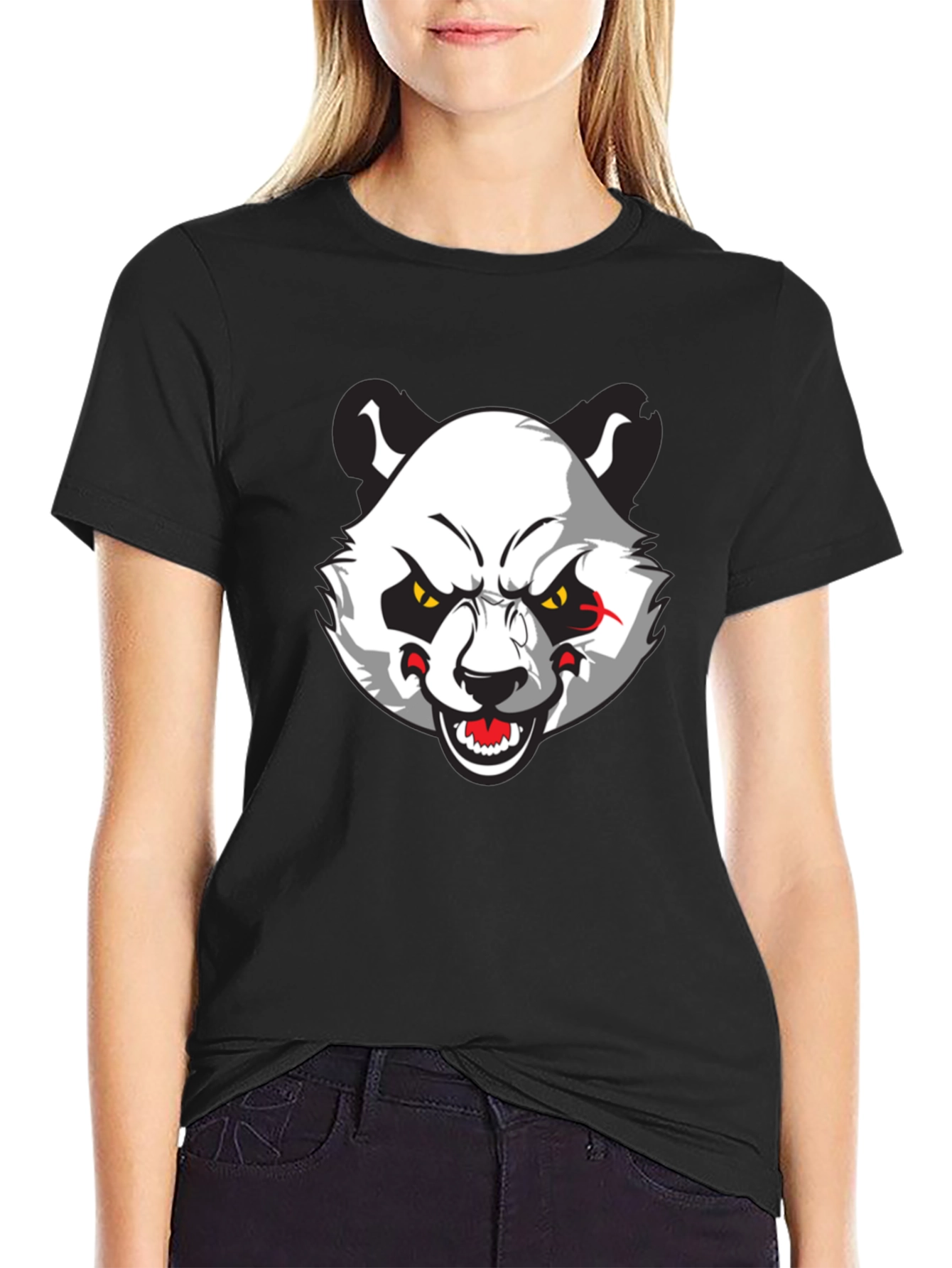 Mens Black T-Shirt with Angry Panda Graphic
