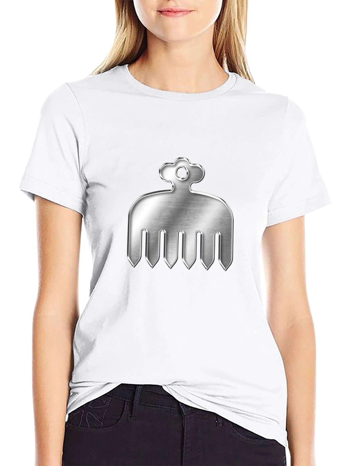 Mens Black T-Shirt with Silver Comb Design
