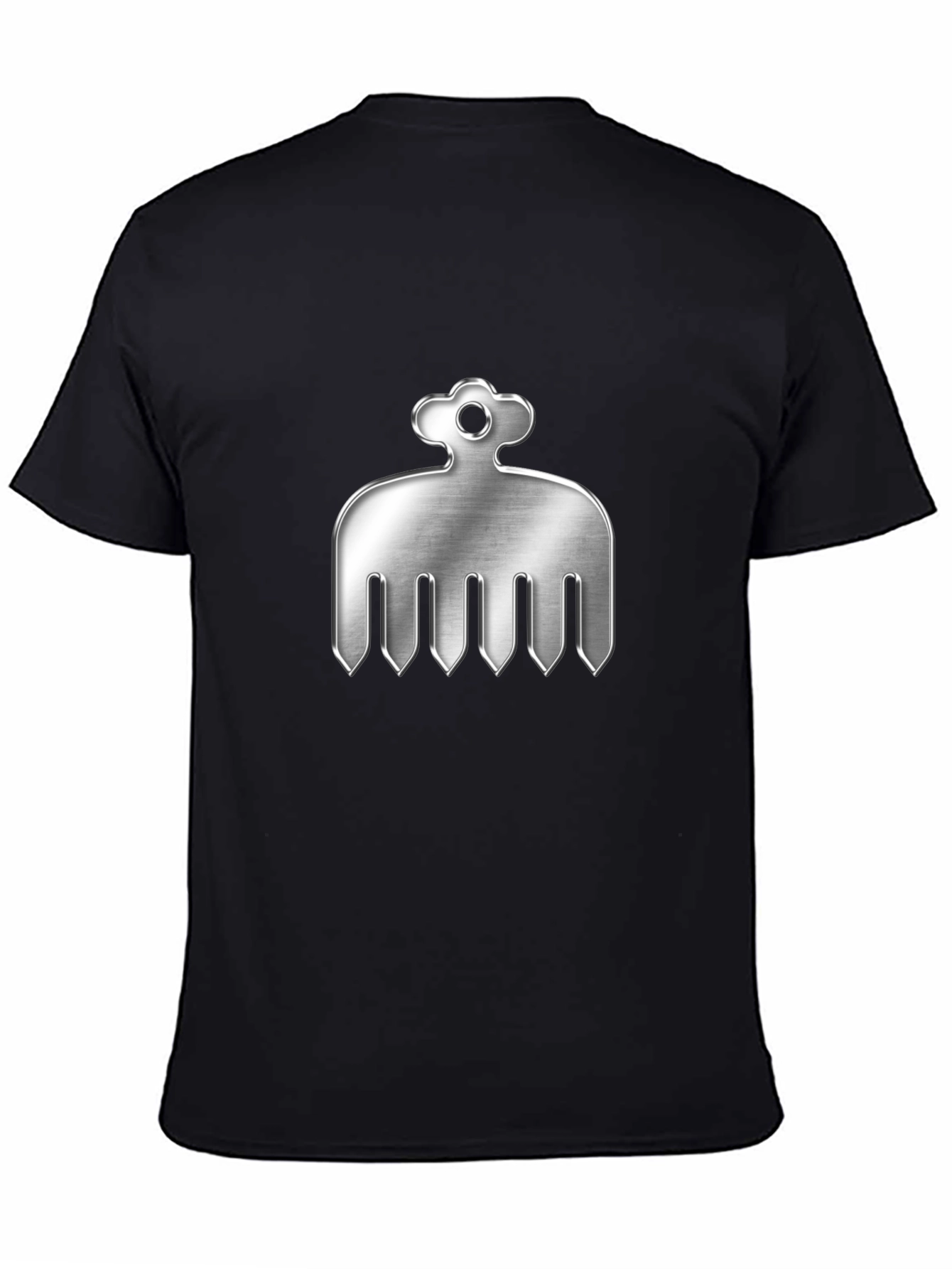 Mens Black T-Shirt with Silver Comb Design