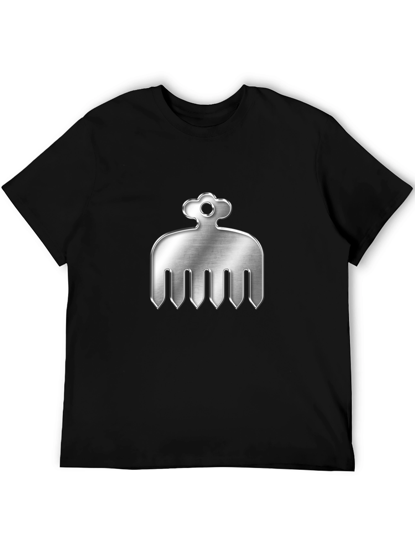 Mens Black T-Shirt with Silver Comb Design