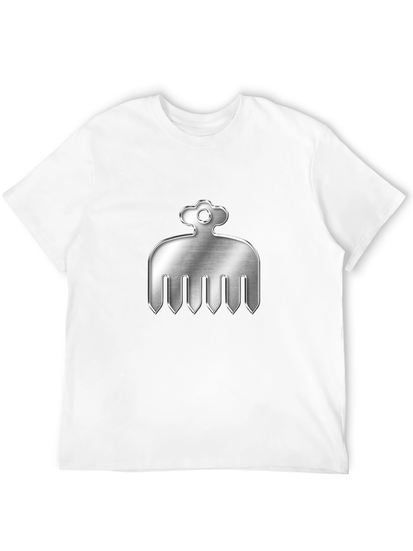 Mens Black T-Shirt with Silver Comb Design