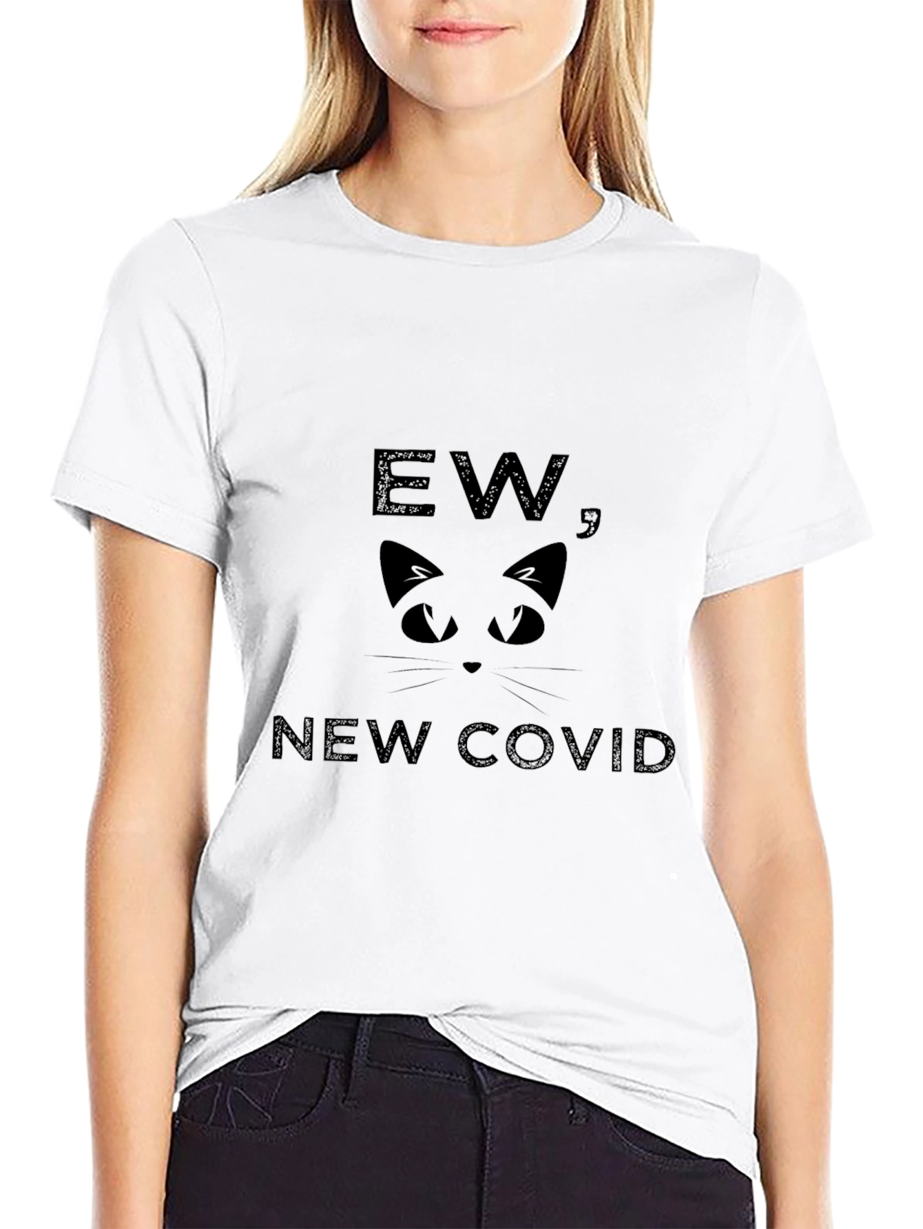 Ew New Covid Cat Face Graphic T-Shirt