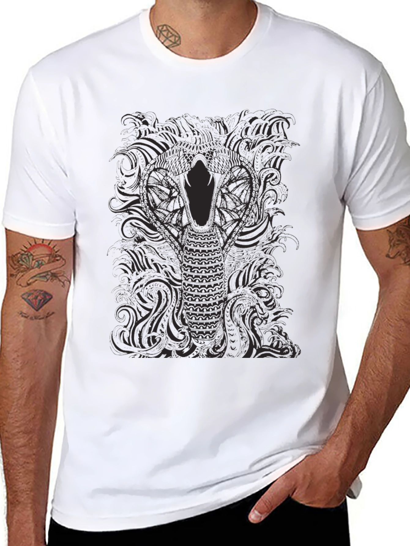 Mens Black Cobra Graphic Tee - Stylish Snake Design