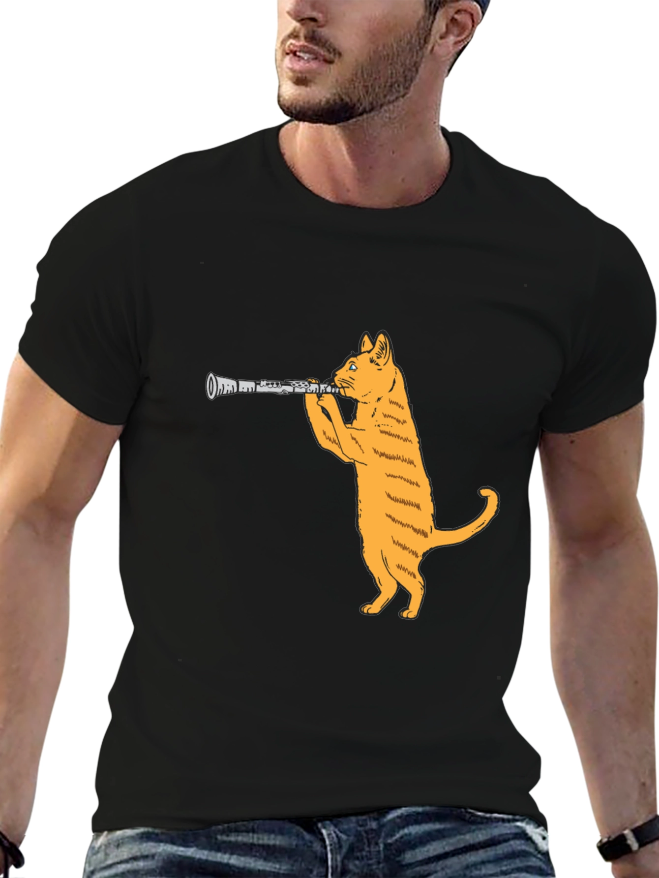 Cat Clarinet Black T-Shirt