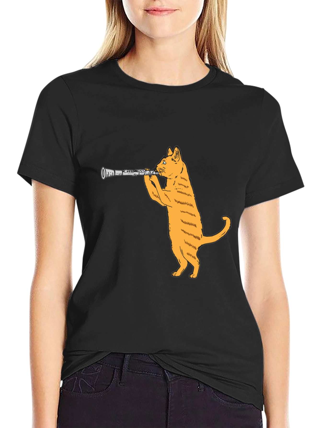 Cat Clarinet Black T-Shirt