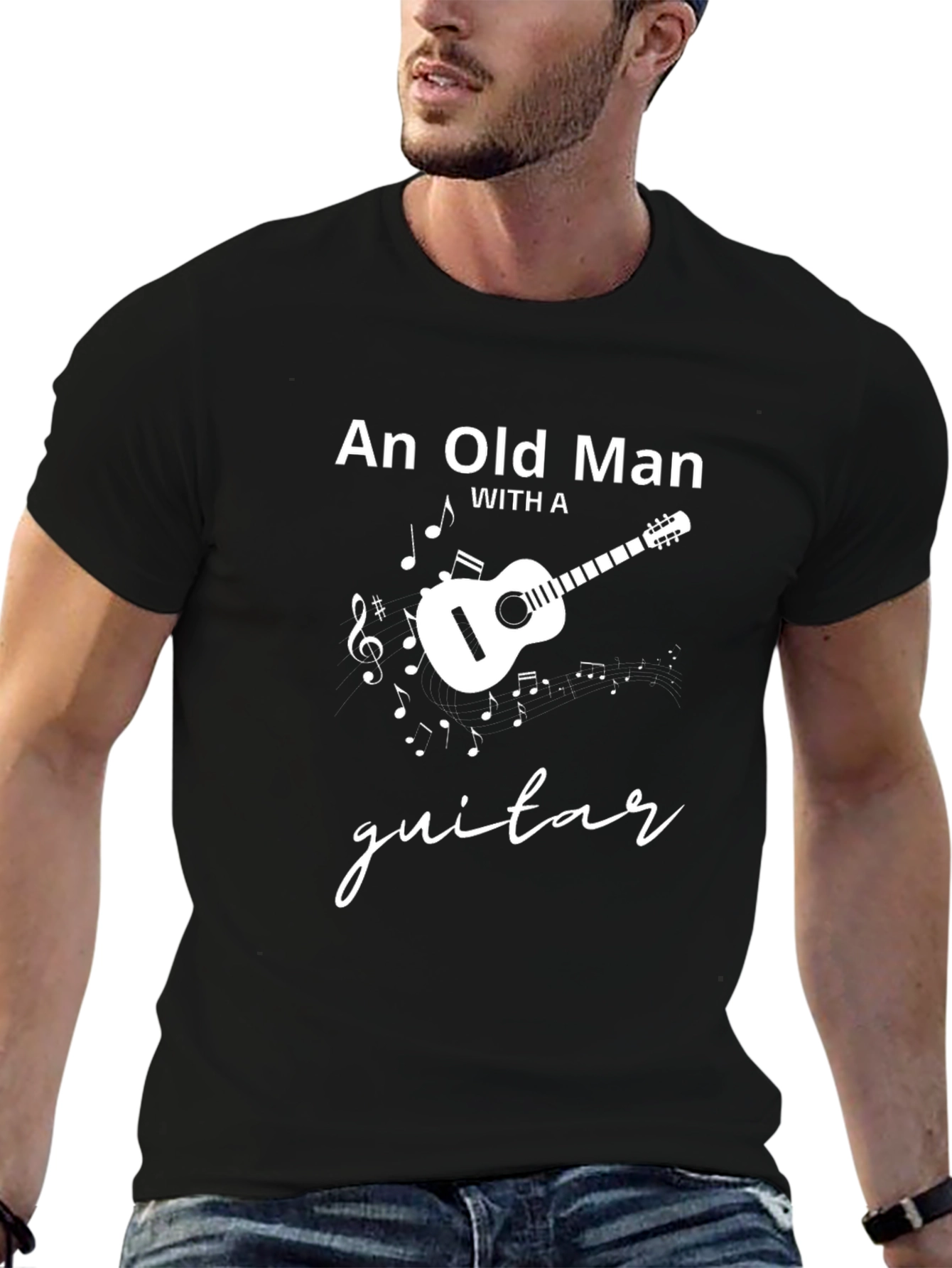 An Old Man with a Guitar T-Shirt