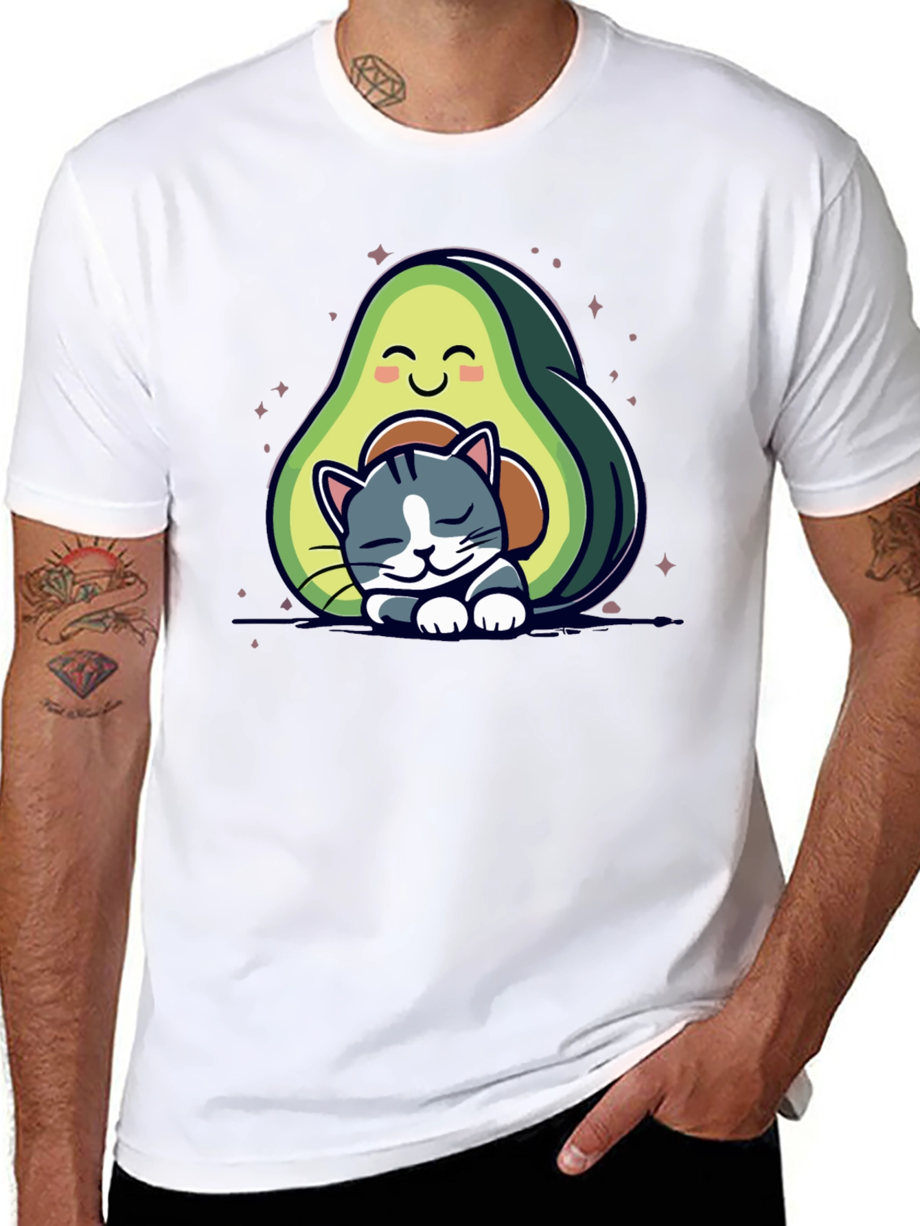 Cute Avocado Cat Nap Black T-Shirt