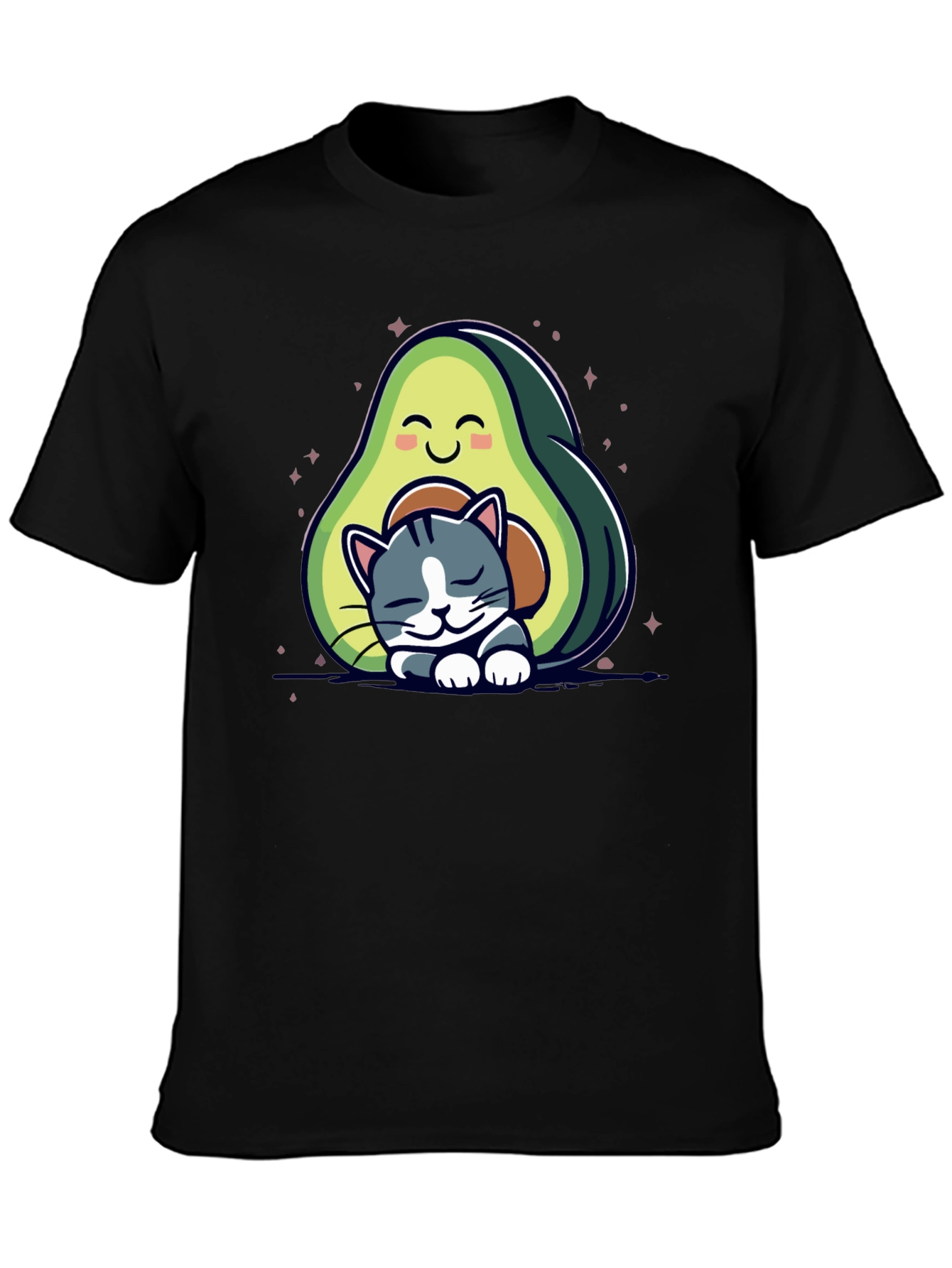 Cute Avocado Cat Nap Black T-Shirt
