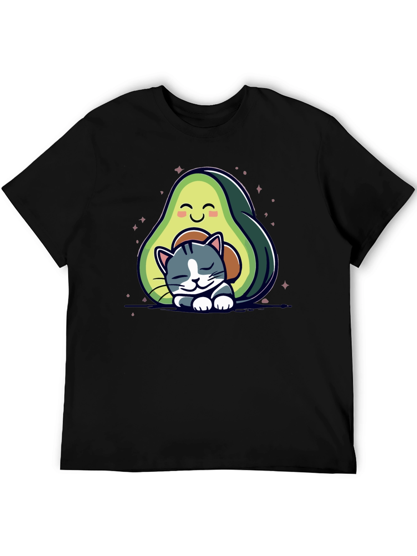 Cute Avocado Cat Nap Black T-Shirt
