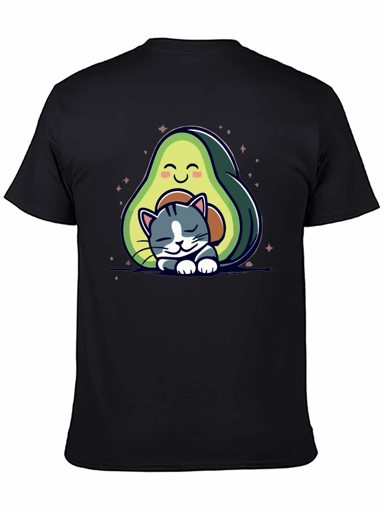 Cute Avocado Cat Nap Black T-Shirt
