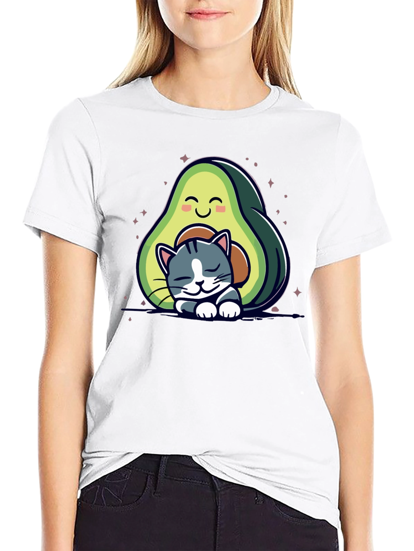 Cute Avocado Cat Nap Black T-Shirt