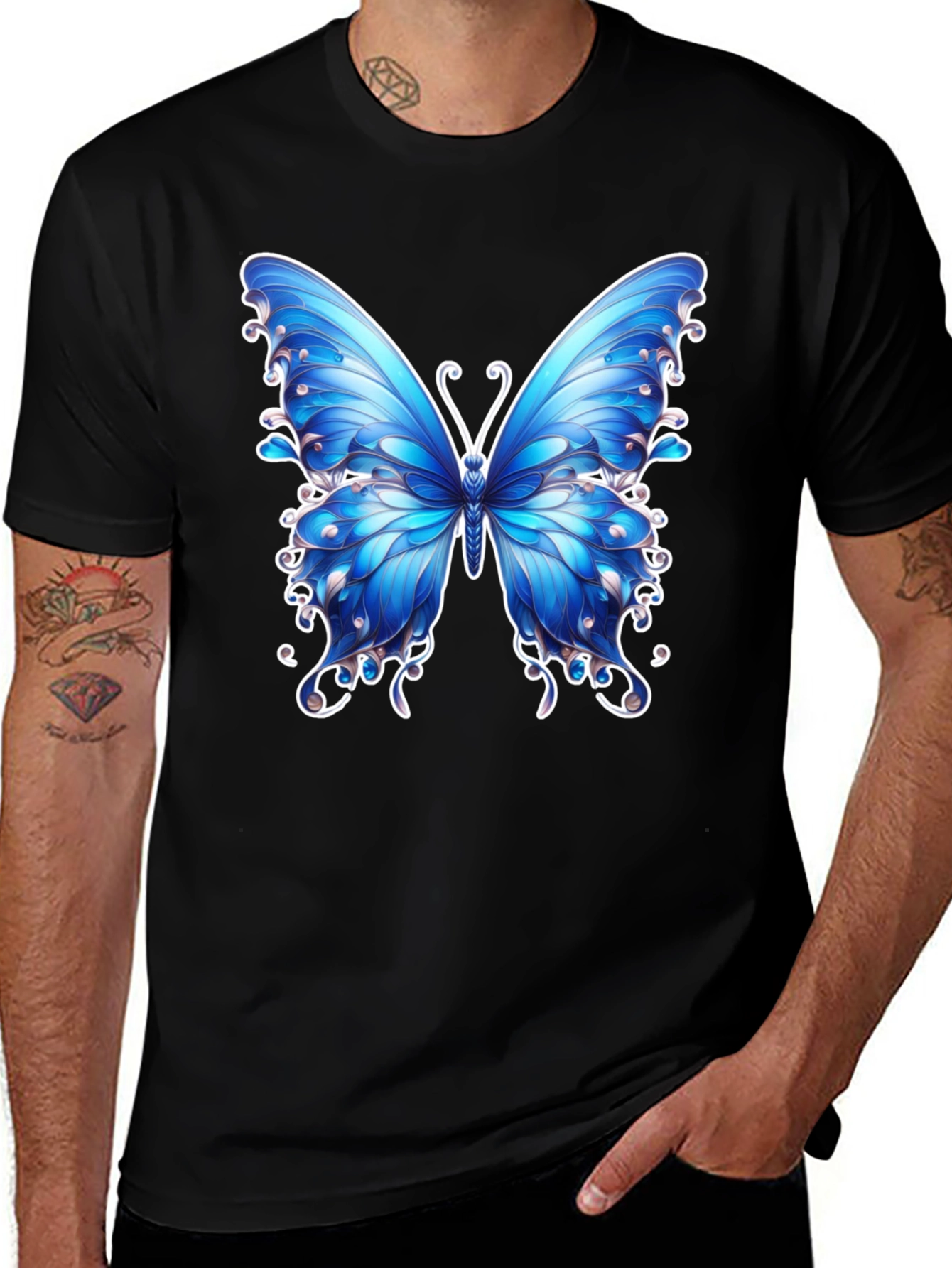 Butterfly Graphic Tee - Stylish Mens Black T-Shirt