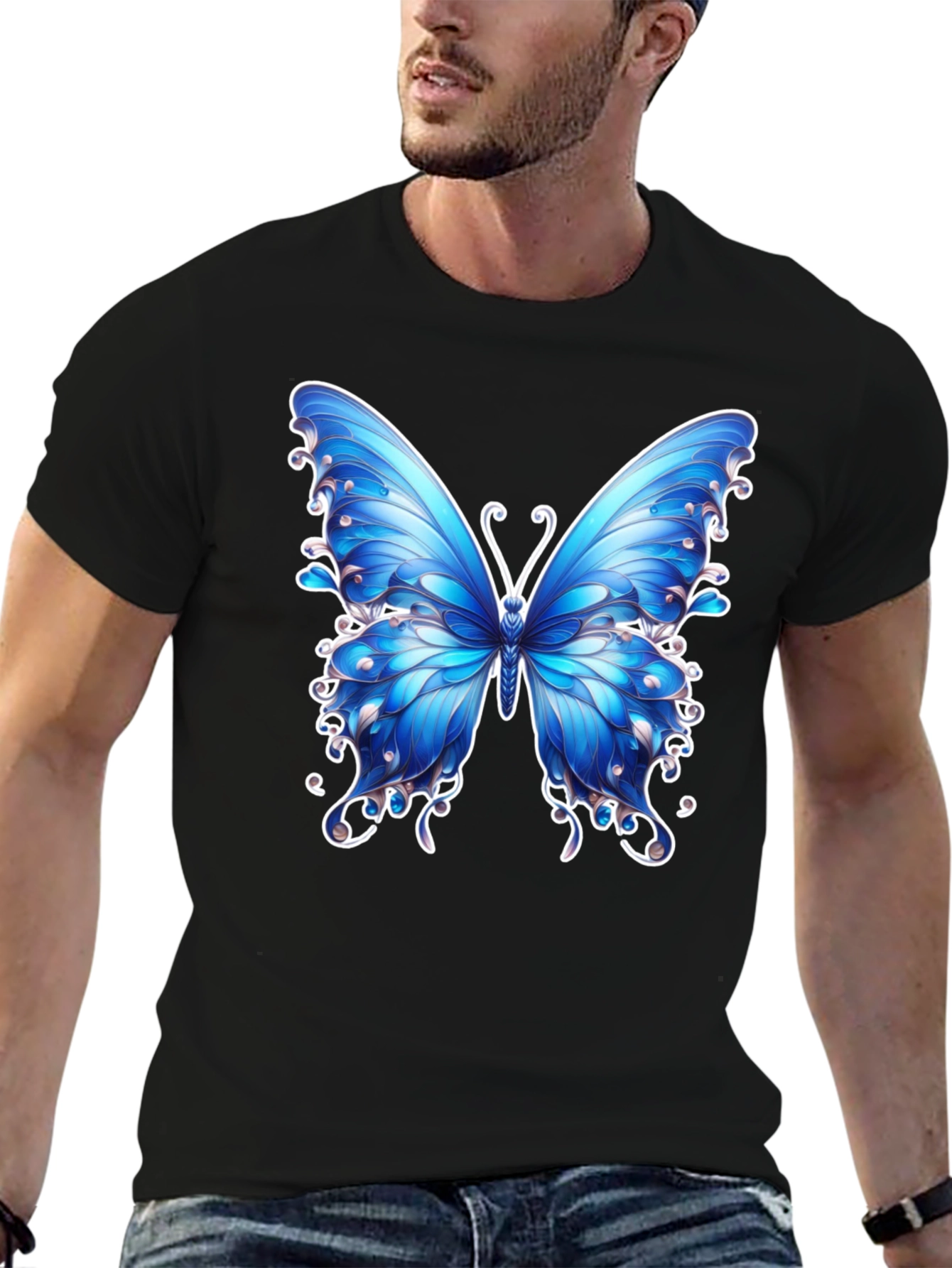 Butterfly Graphic Tee - Stylish Mens Black T-Shirt