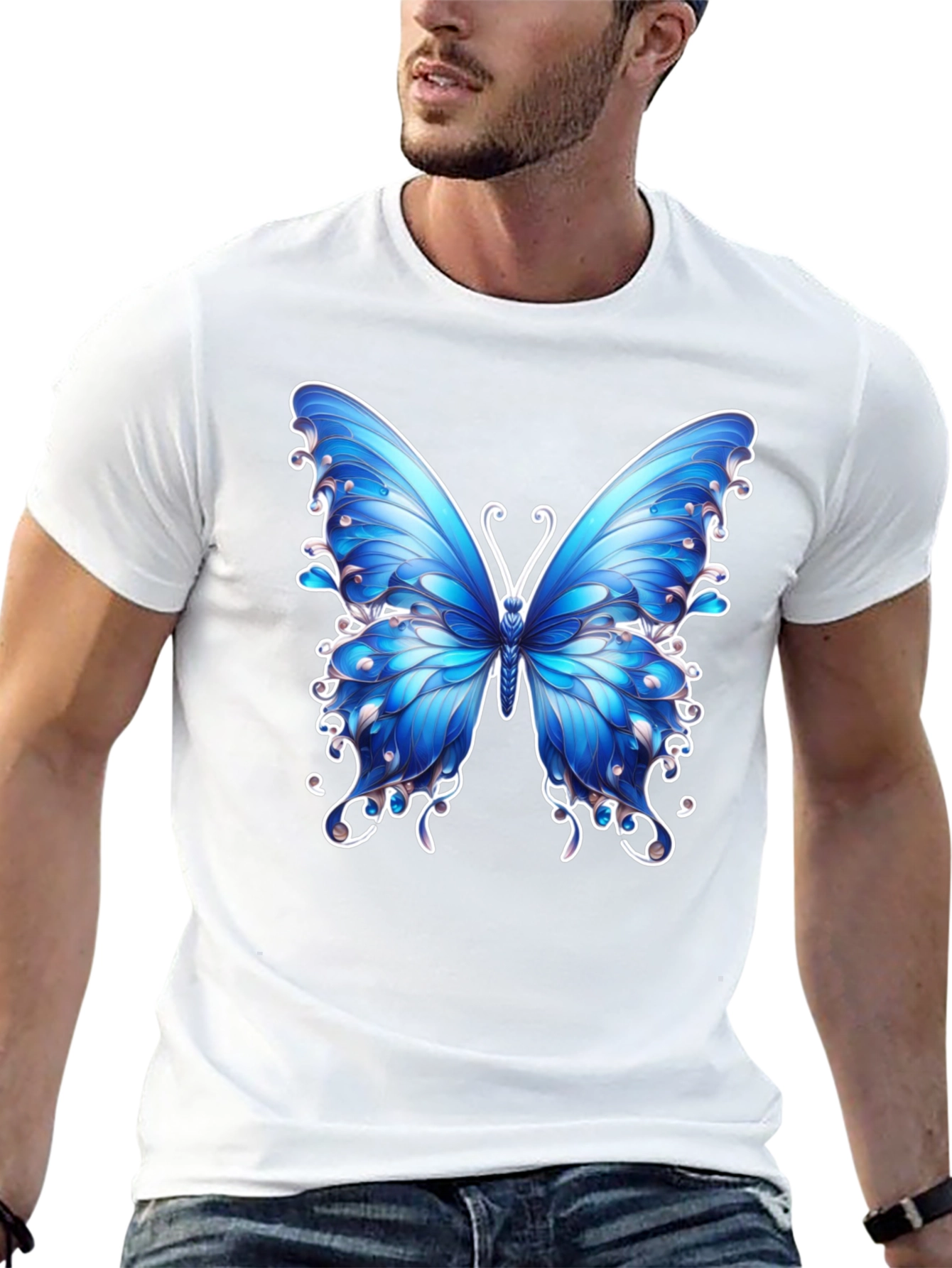 Butterfly Graphic Tee - Stylish Mens Black T-Shirt