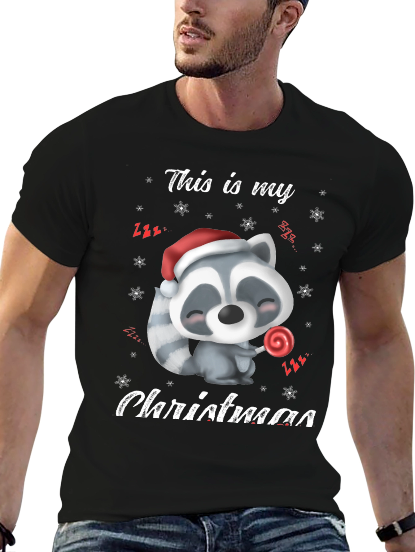 Cute Christmas Raccoon Graphic T-Shirt