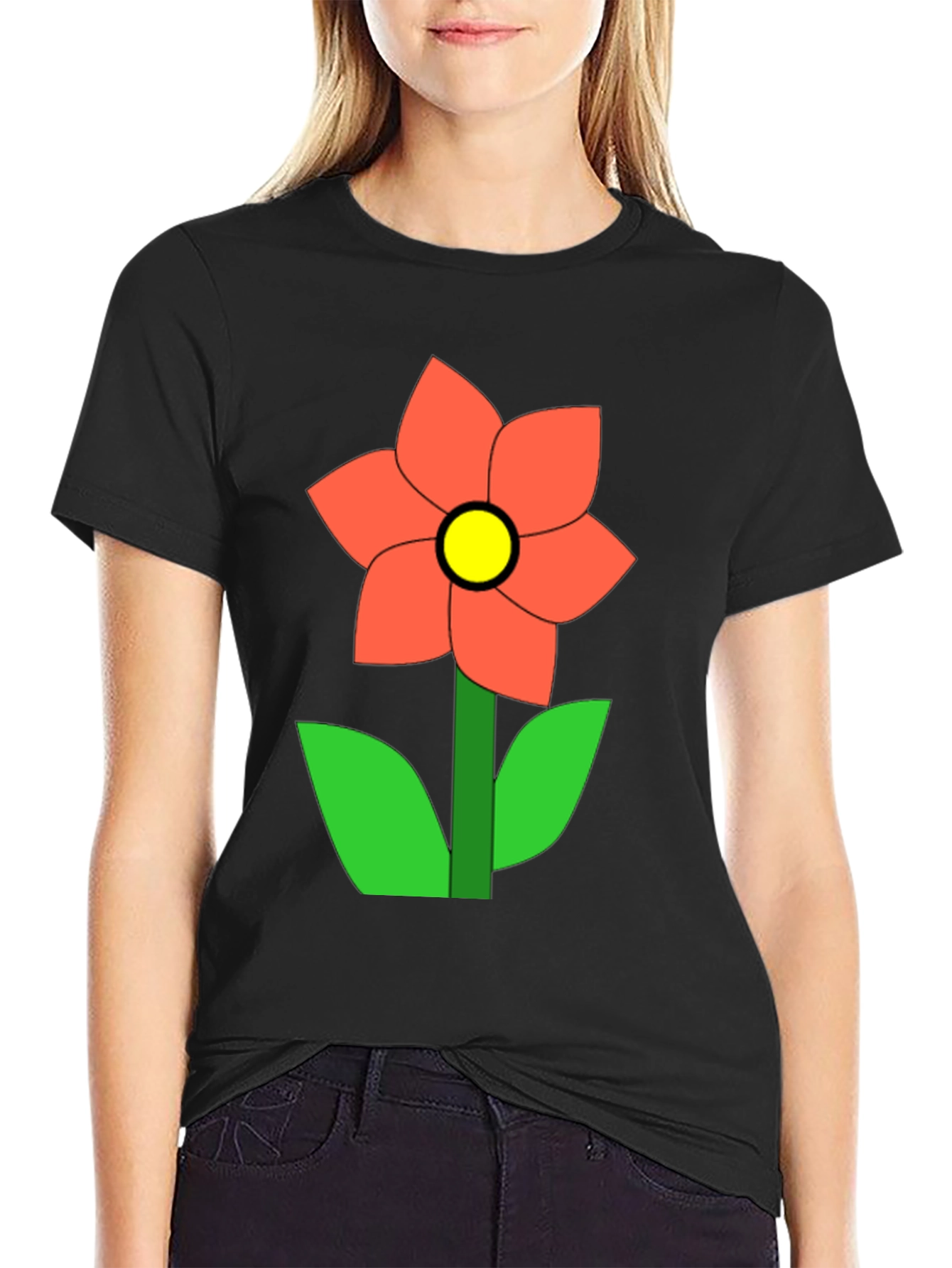 Flower Graphic Black T-Shirt Casual Wear