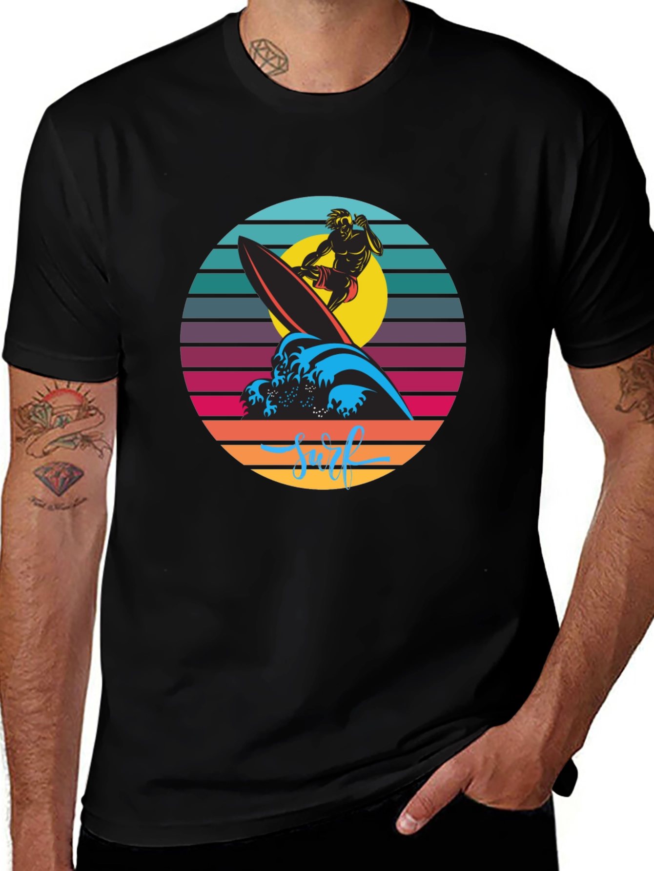 Retro Surfer Graphic T-Shirt - Black