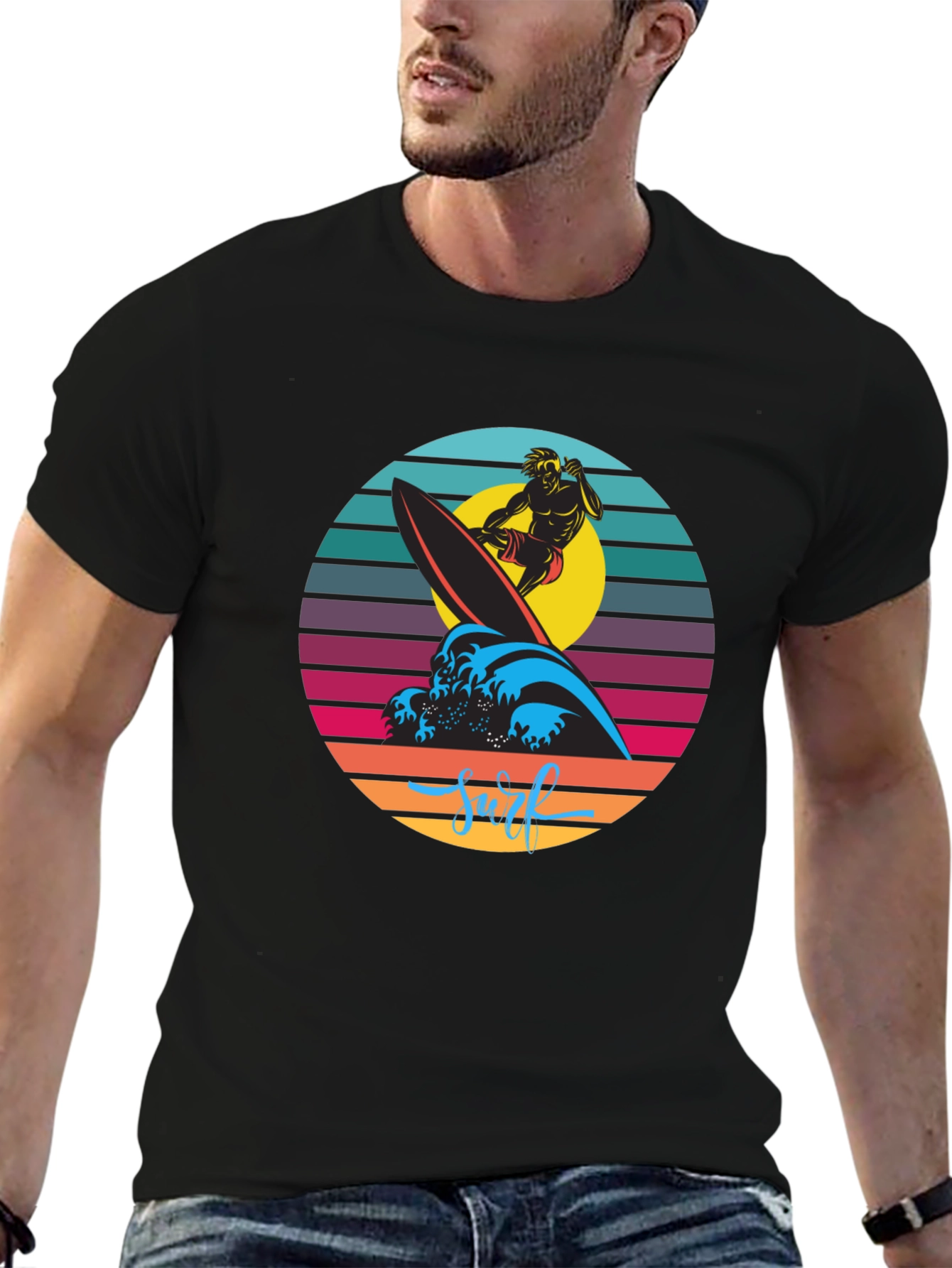 Retro Surfer Graphic T-Shirt - Black