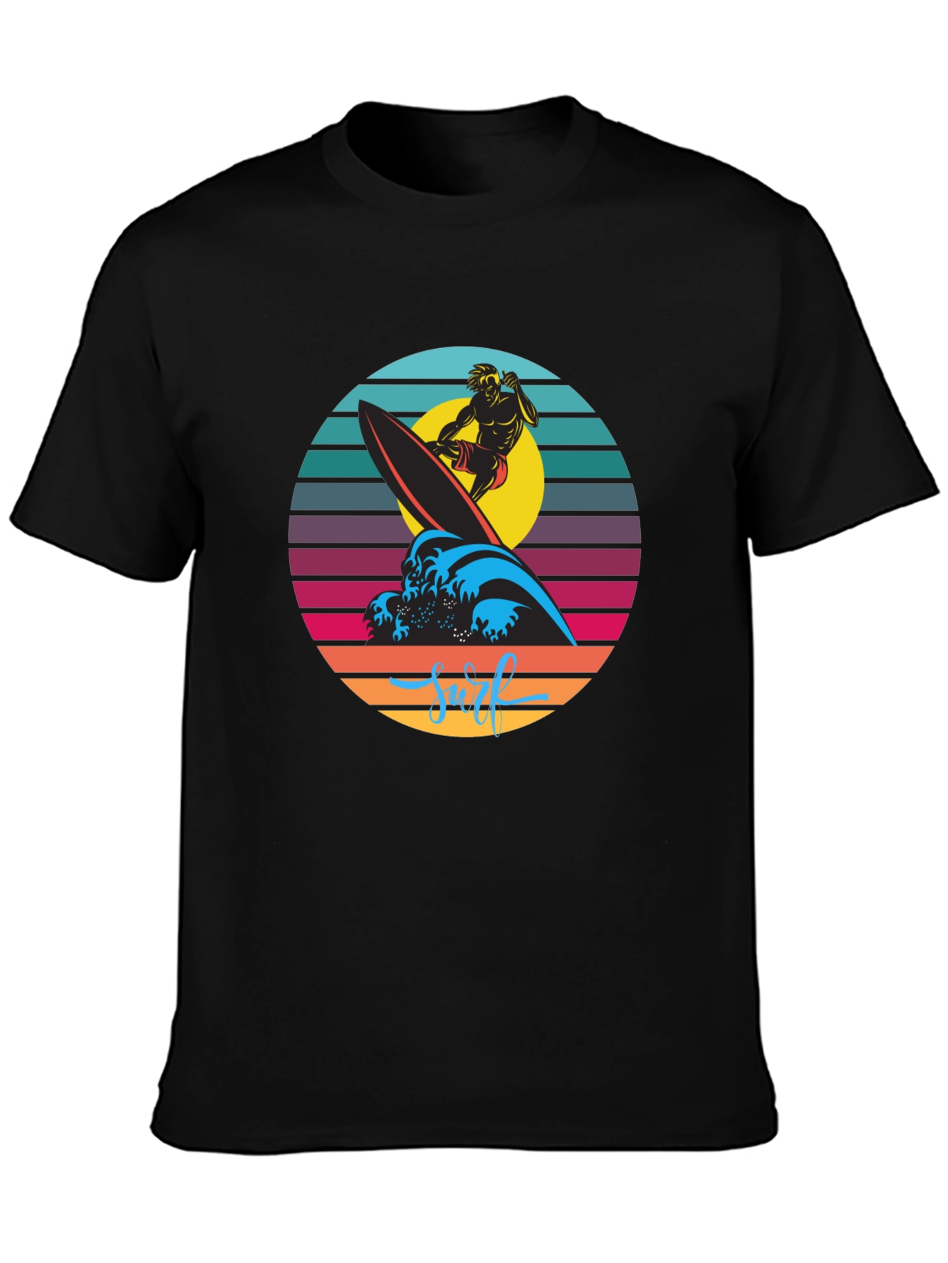 Retro Surfer Graphic T-Shirt - Black