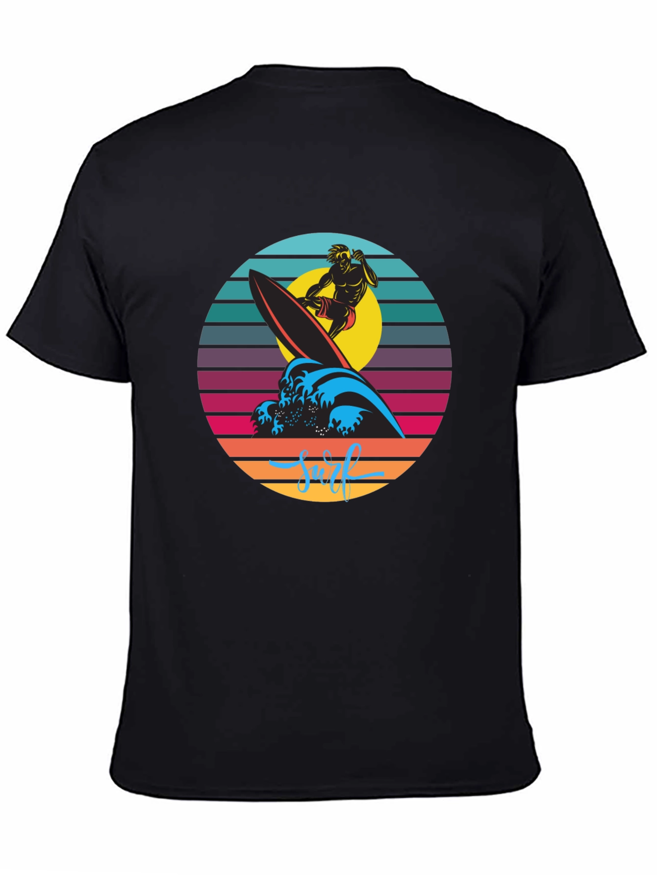 Retro Surfer Graphic T-Shirt - Black