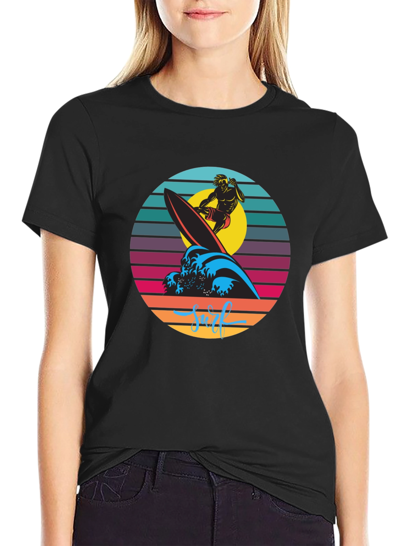 Retro Surfer Graphic T-Shirt - Black