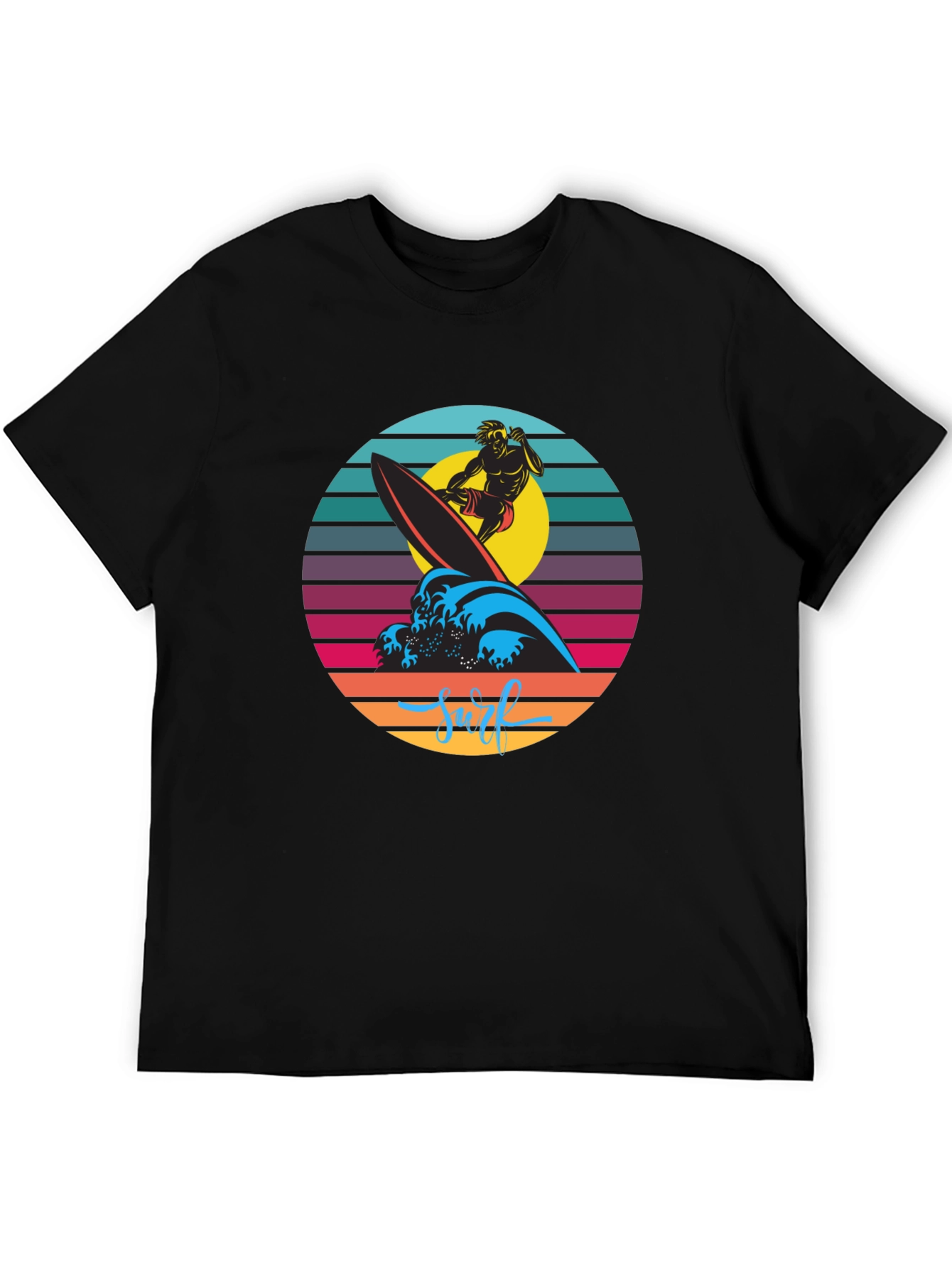 Retro Surfer Graphic T-Shirt - Black