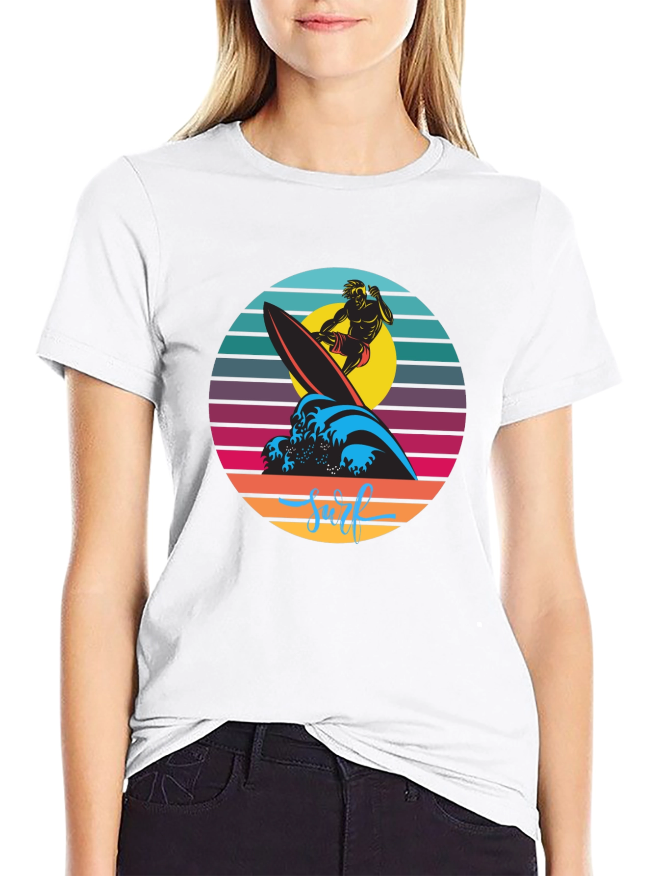 Retro Surfer Graphic T-Shirt - Black