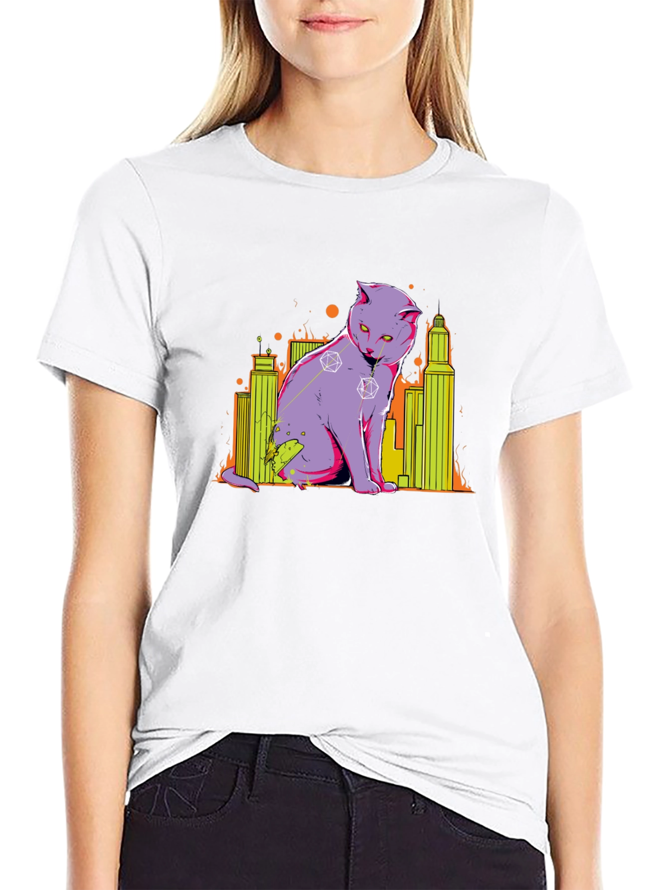 D&D Dice Cat Cityscape Graphic T-Shirt