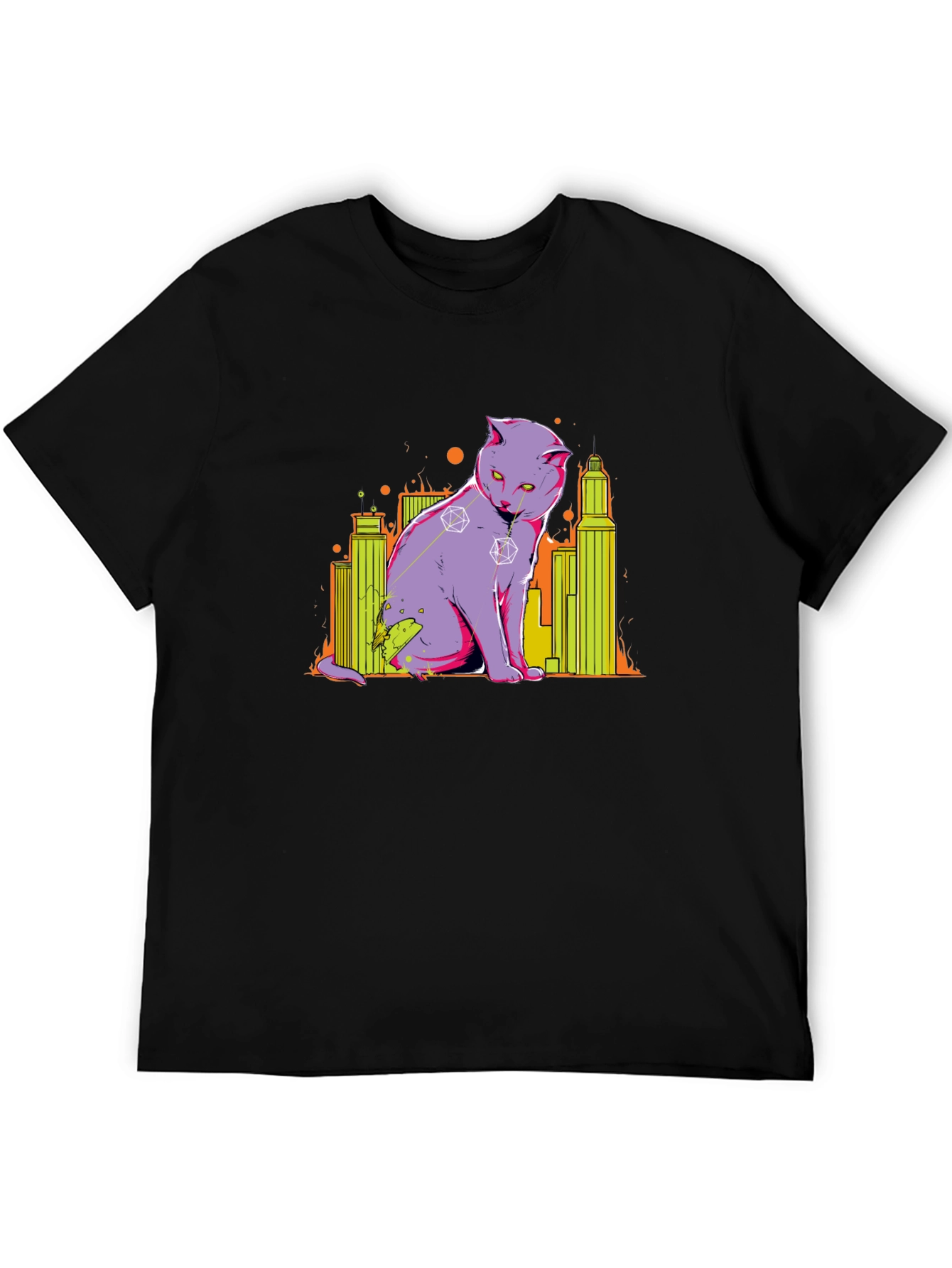 D&D Dice Cat Cityscape Graphic T-Shirt