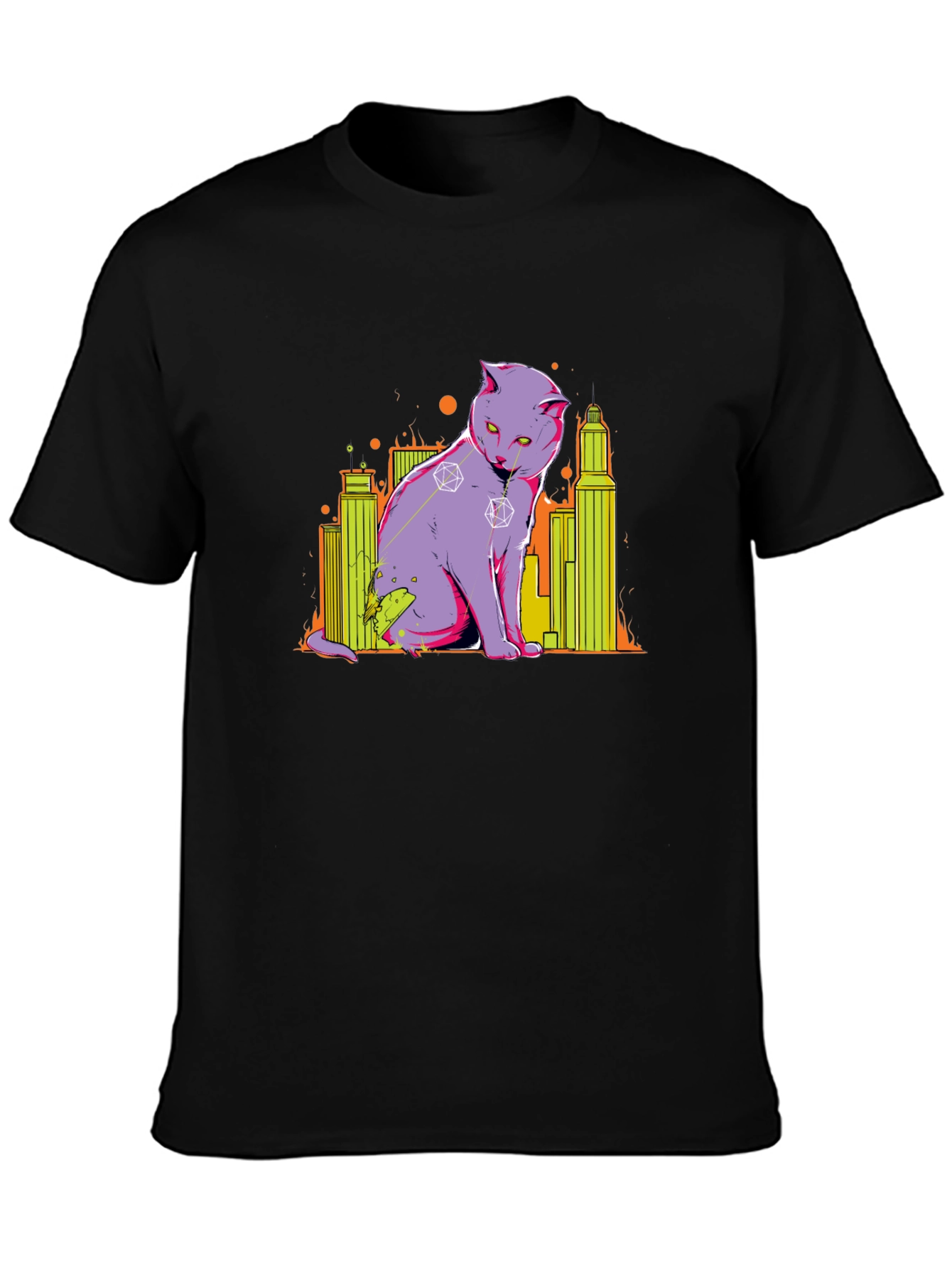 D&D Dice Cat Cityscape Graphic T-Shirt
