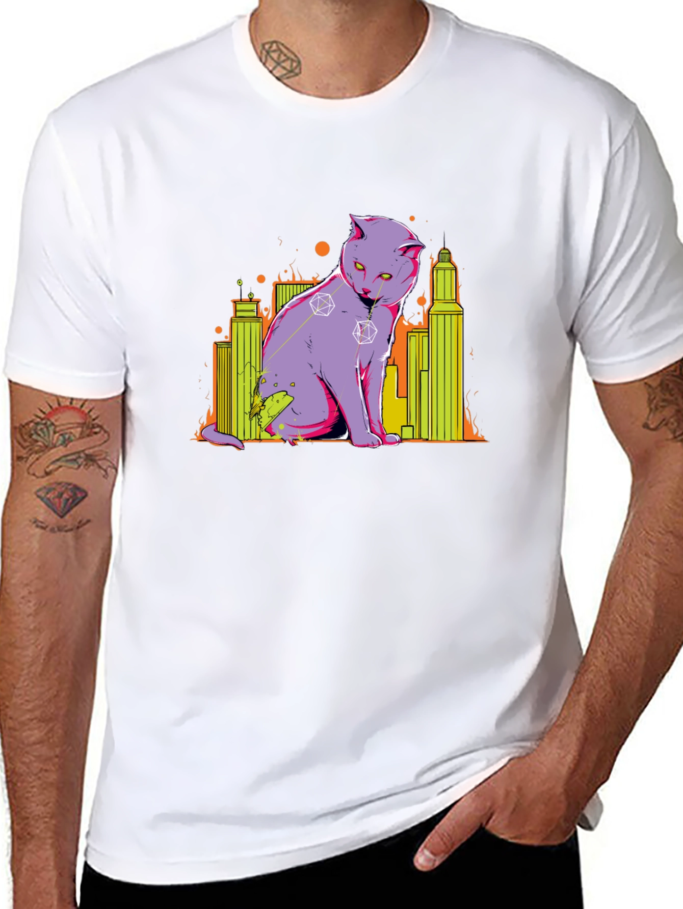 D&D Dice Cat Cityscape Graphic T-Shirt